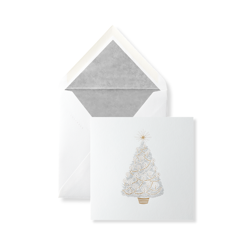 Set di biglietti natalizi con albero metallizzato