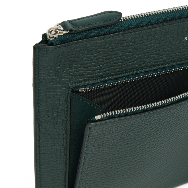Flat Travel Organizer Pouch in Ludlow in bottle green | Smythson