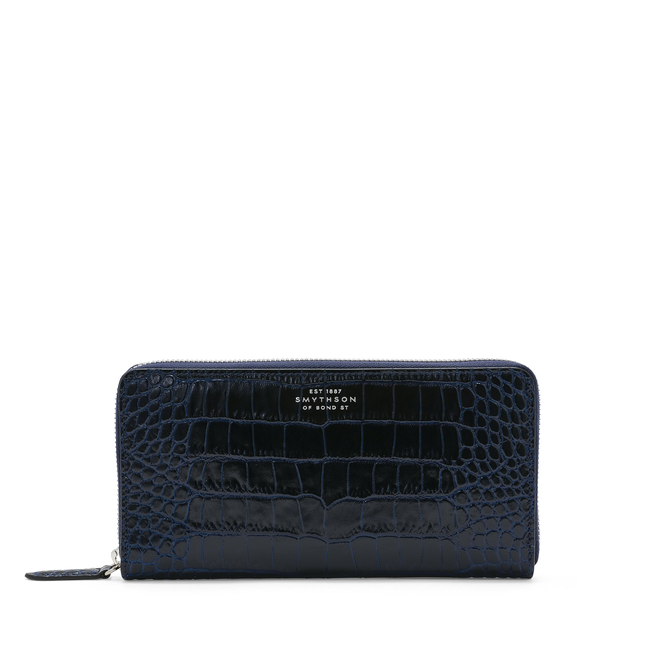 Large Zip Around Purse in Mara in navy | Smythson