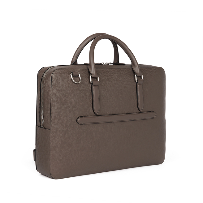 Slim Briefcase with Zip Front in Ludlow in dark taupe | Smythson