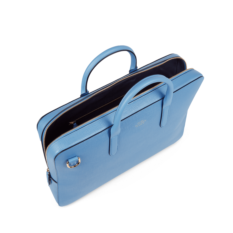 Lightweight Slim Briefcase in Panama in nile blue | Smythson Lightweight Slim Briefcase in Panama in nile blue | Smythson