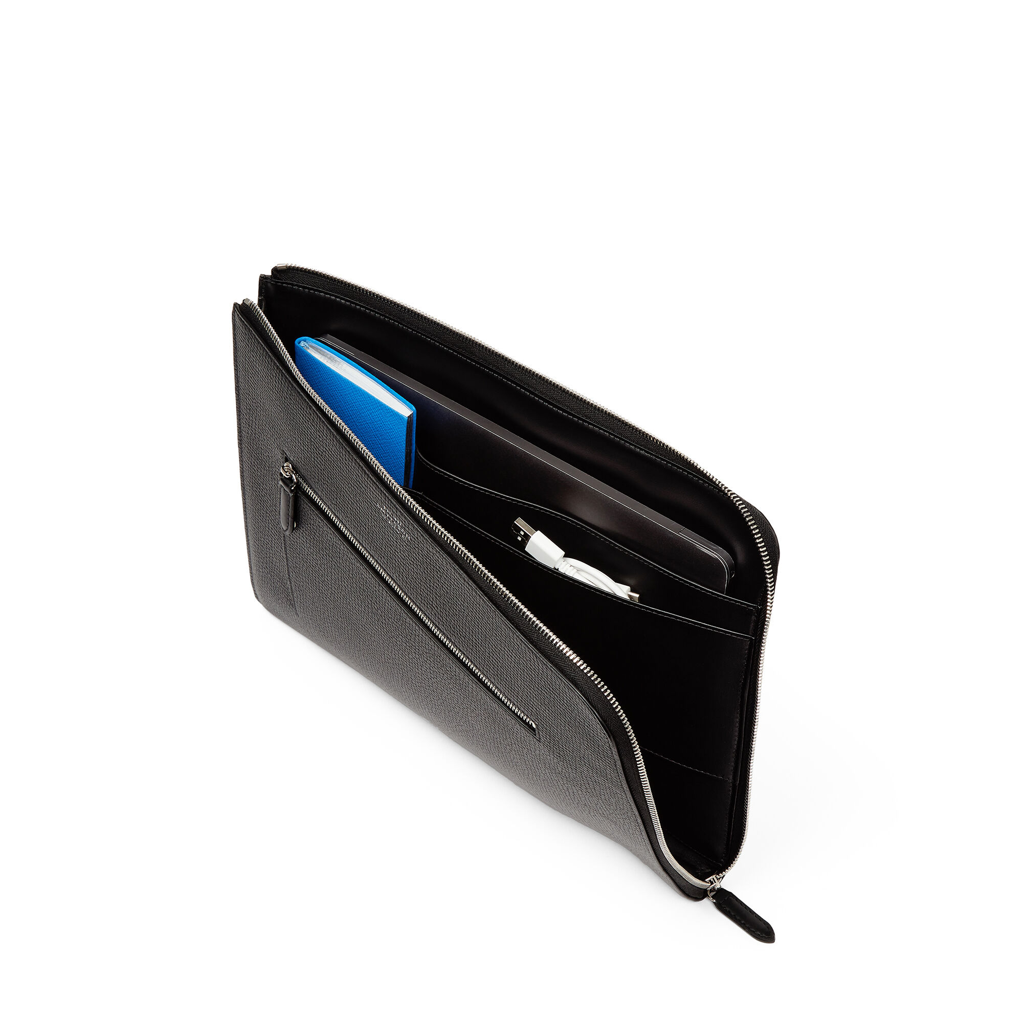 Small Laptop Case with Zip in Ludlow in black Smythson