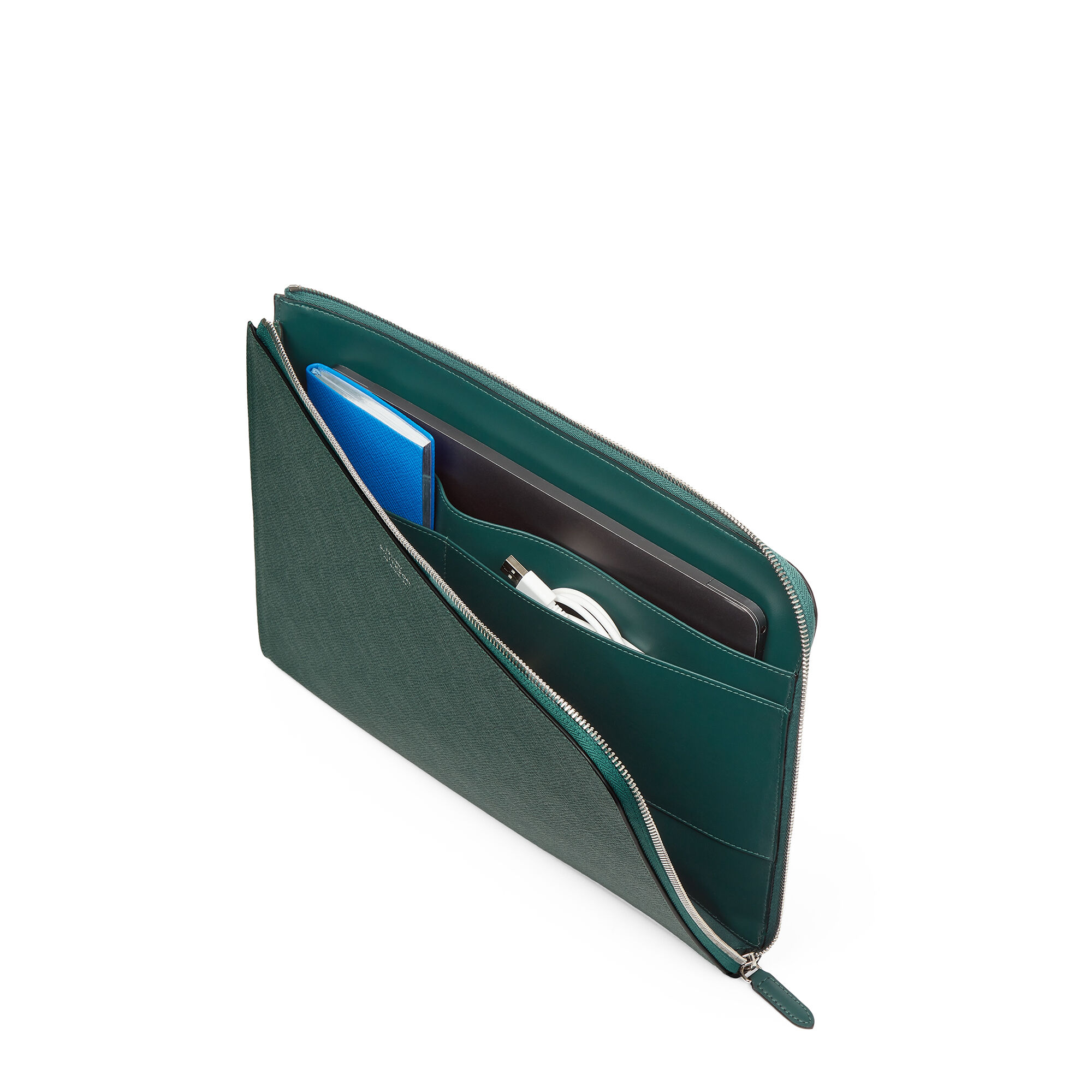 Smythson Small Laptop Case in Panama in Forest