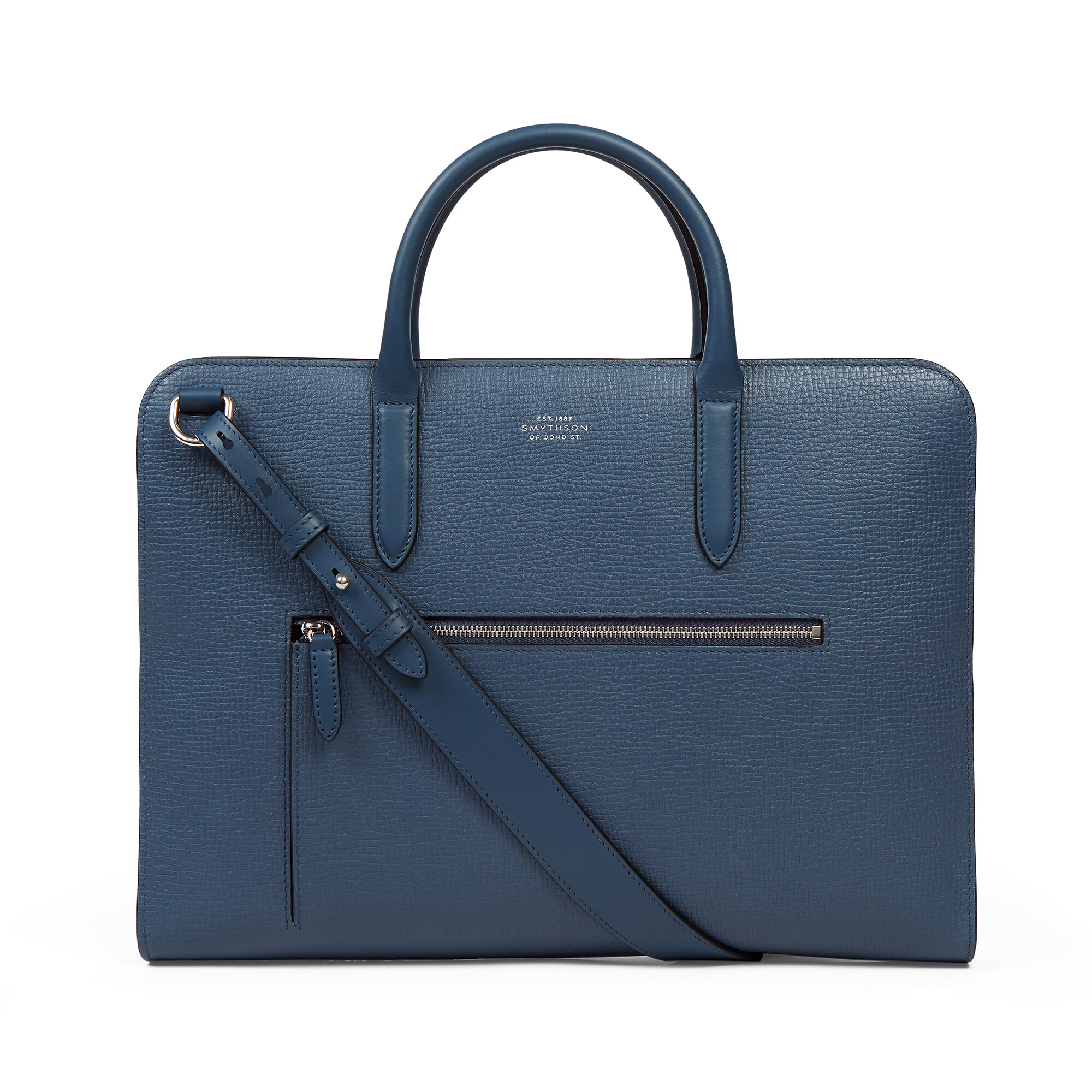 Ultra Slim Briefcase with Zip Front in Ludlow in admiral blue Smythson
