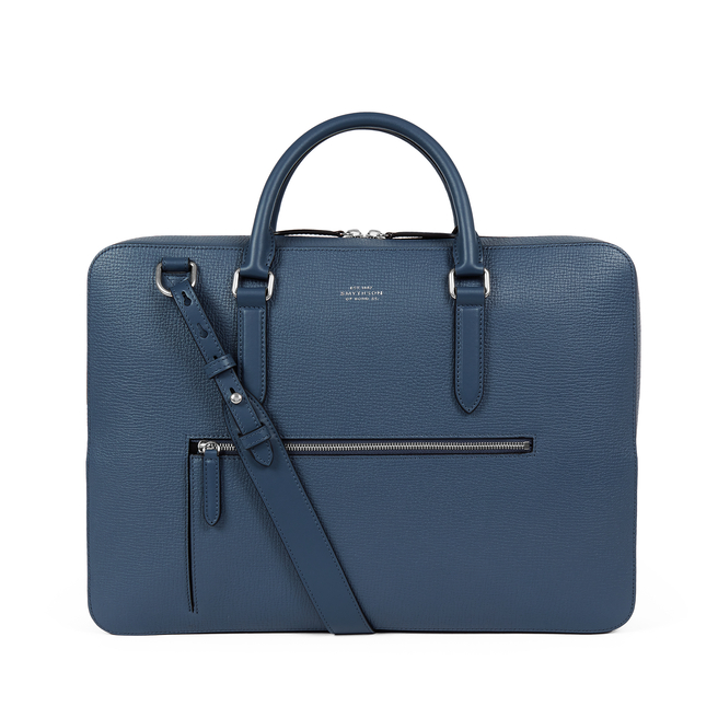 Slim Briefcase with Zip Front in Ludlow in admiral blue | Smythson