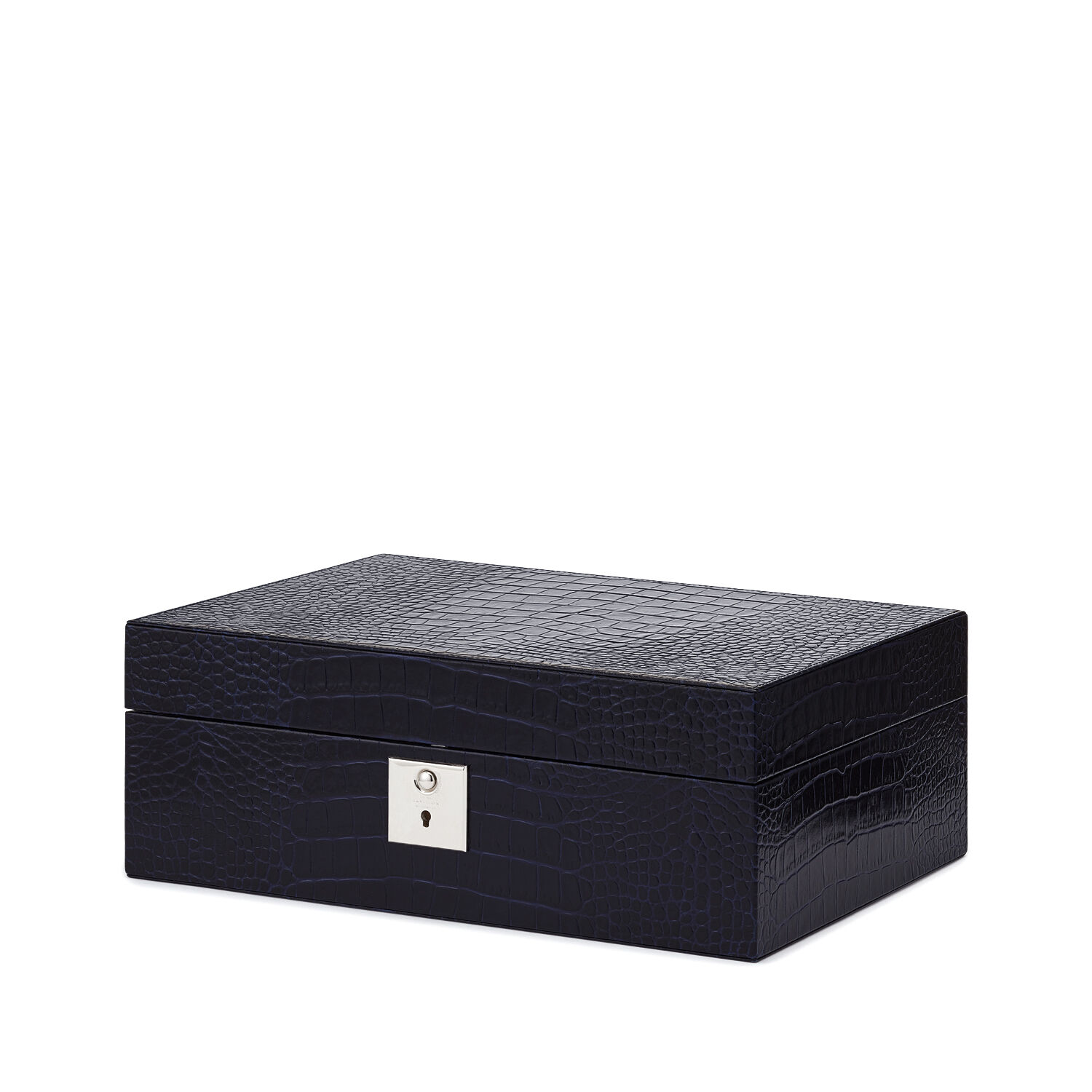 Jewellery Box with Travel Tray in Mara in navy Smythson
