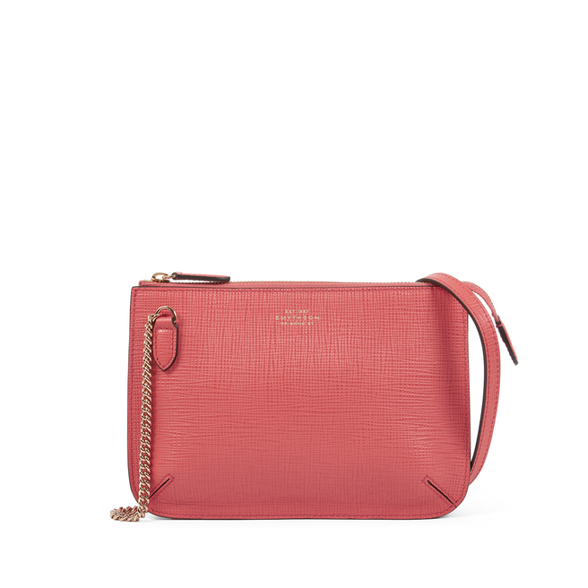 Double Pouch Crossbody Bag in Panama in coral | Smythson