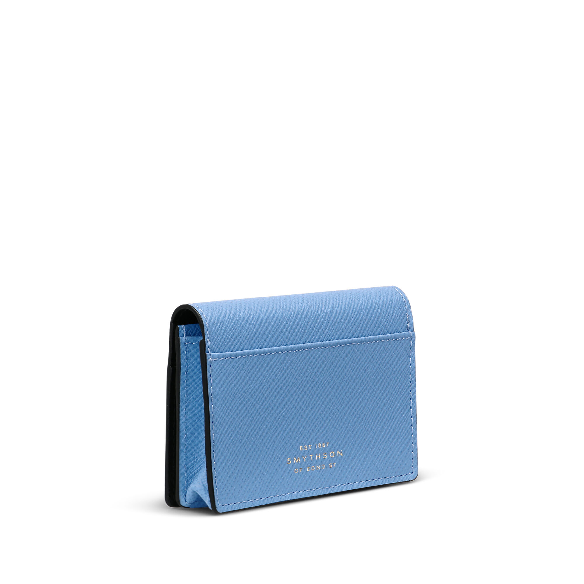 Panamaレザー二つ折りカードケース、スナップボタン付き in nile blue