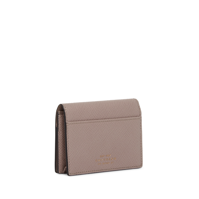 Folded Card Case with Snap Closure in Panama in taupe | Smythson