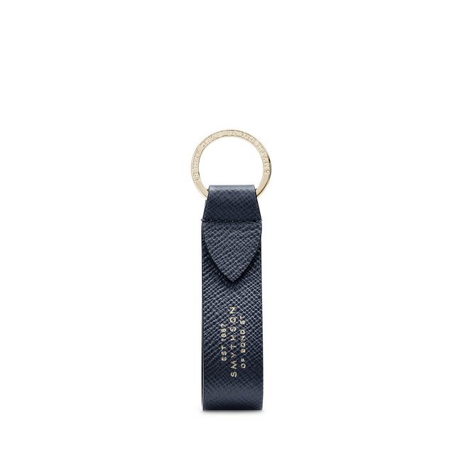 Keyring with Leather Strap in Panama in navy | Smythson