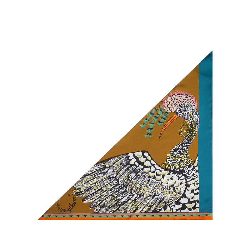 Bird Print Small Silk Triangle Scarf