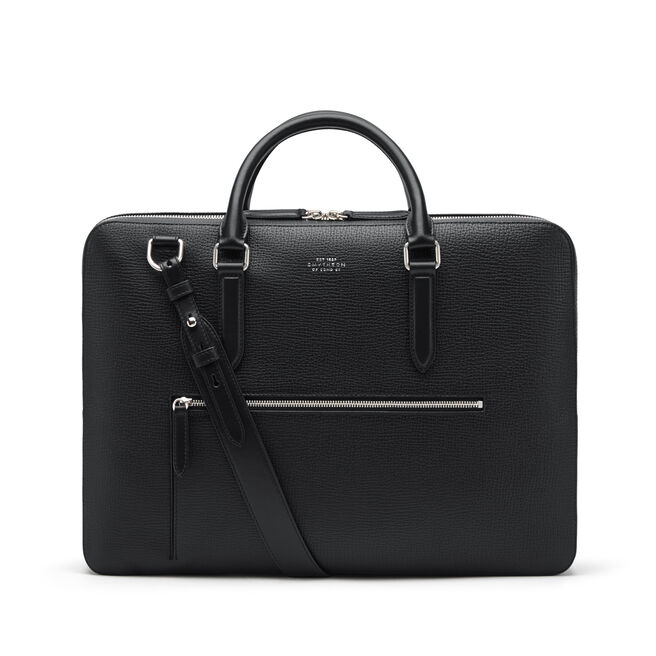 Large Briefcase with Zip Front in Large Grain Leather