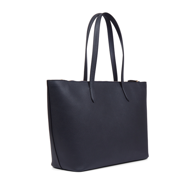 East West Tote Bag with Zip in Panama in navy | Smythson