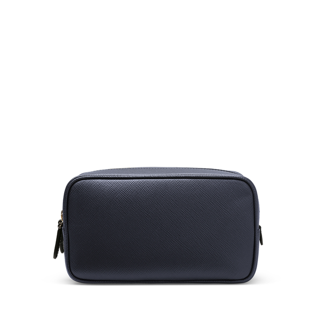 Washbag with Double Zip in Panama in navy | Smythson