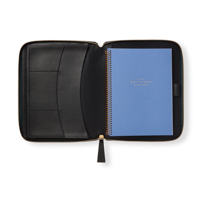 A5 Zip Writing Folder in Large Grain Leather