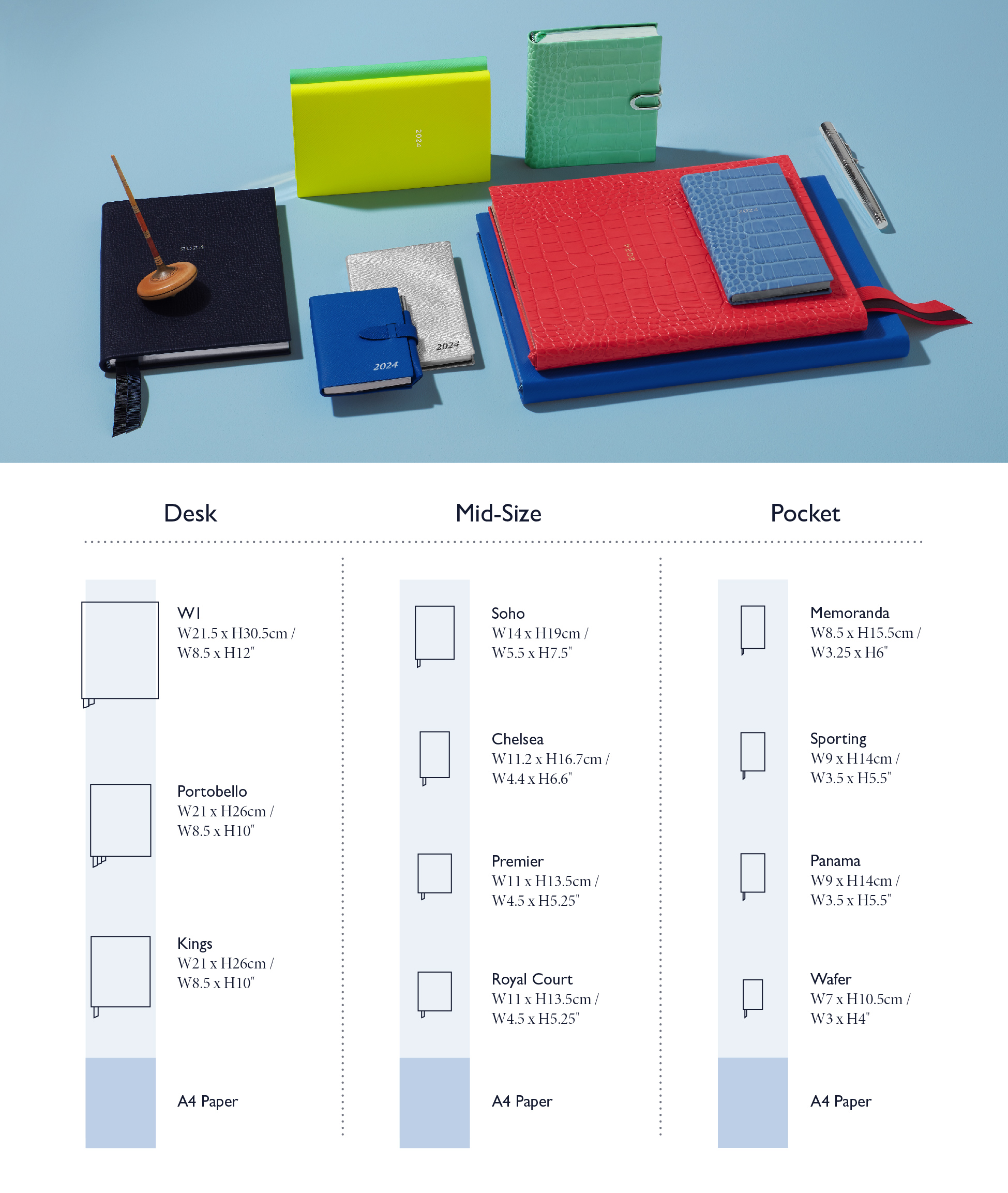 Diary Size Guide | Smythson Diary Size Guide | Smythson
