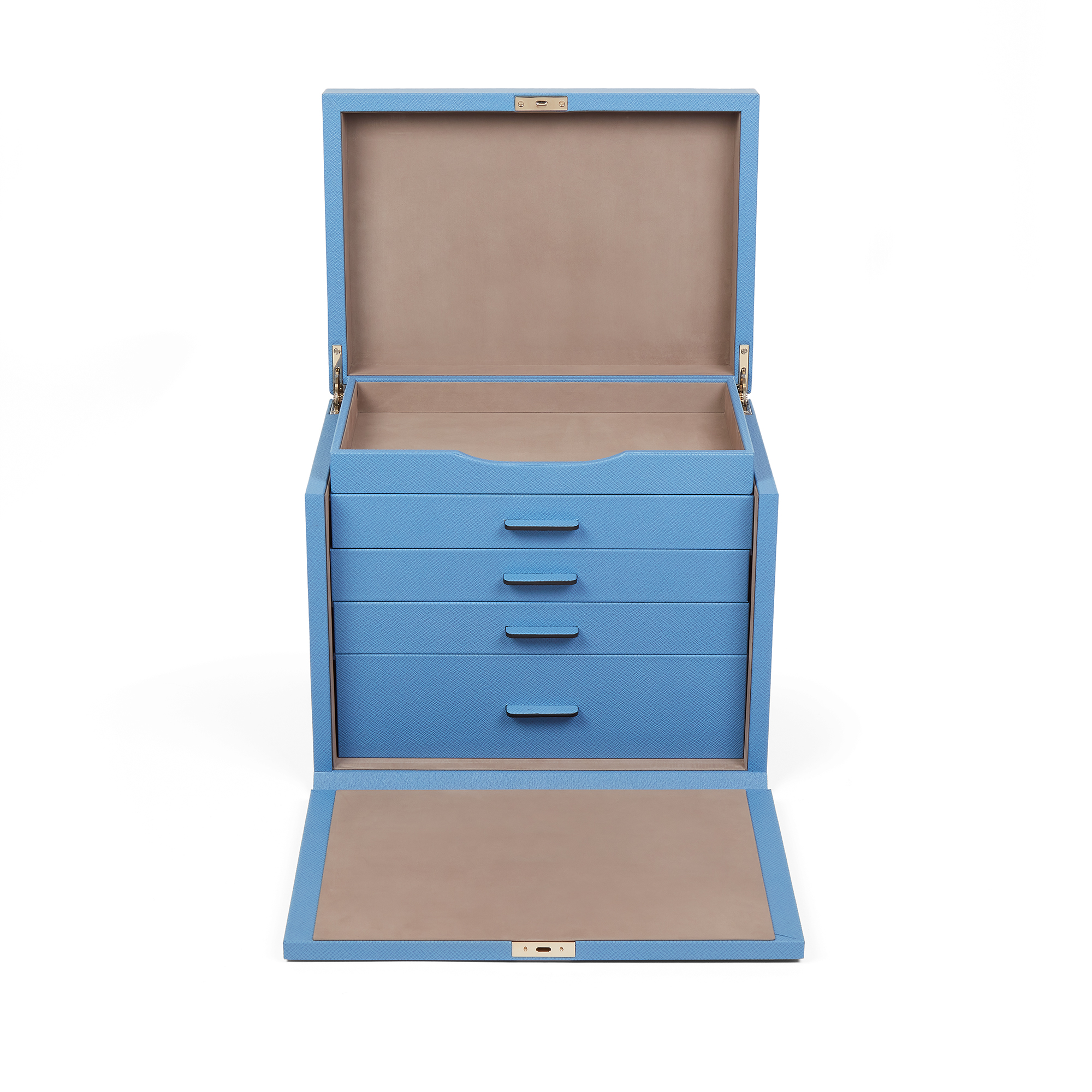 Deluxe Jewelry Box in Panama in nile blue Smythson