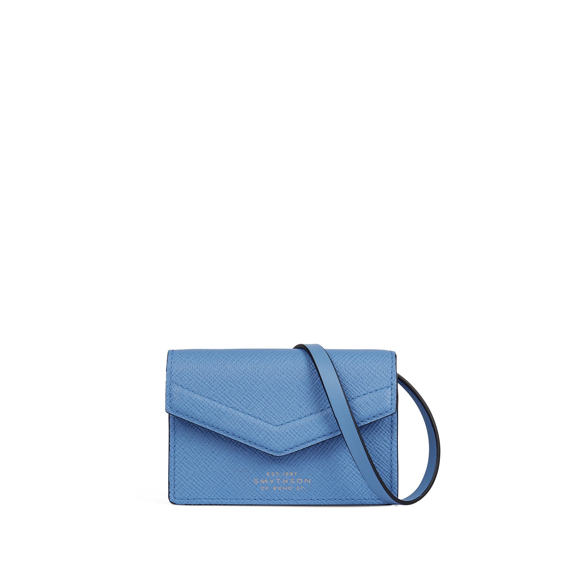 Smythson Envelope Card Case Crossbody In Panama In Nile Blue