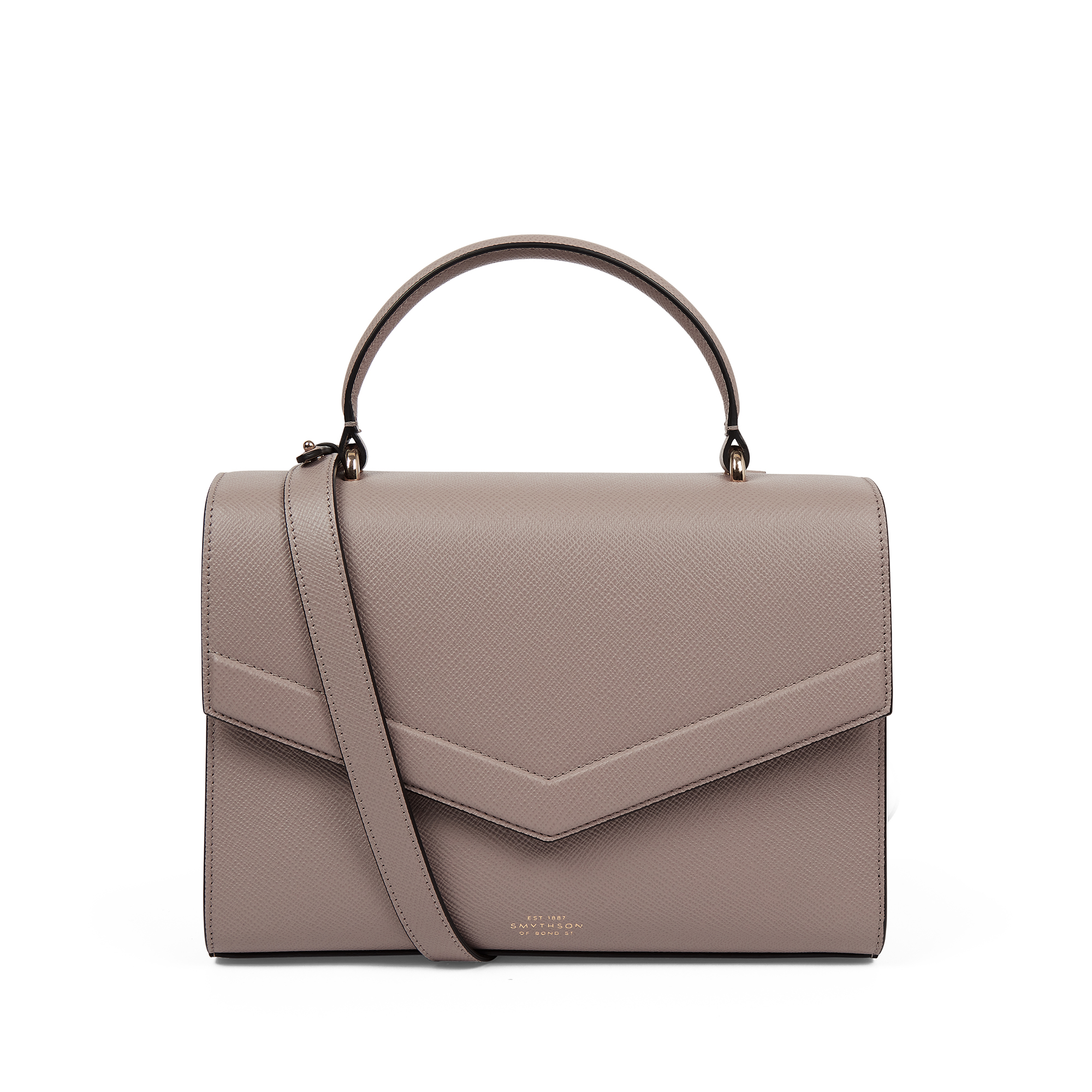 Smythson Envelope Top Handle Bag In Panama In Taupe
