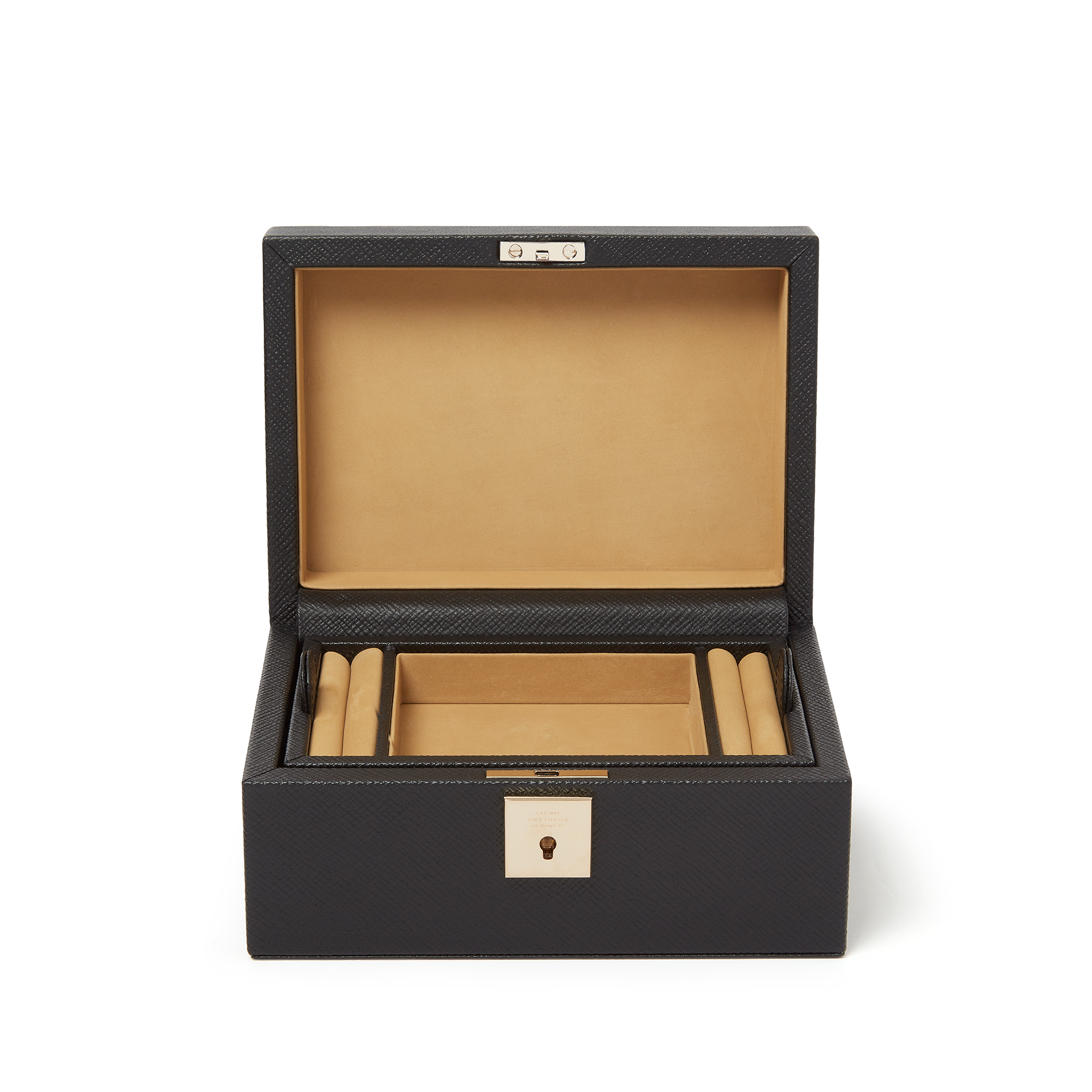 Smythson Small Jewelry Box With Tray In Panama In Black
