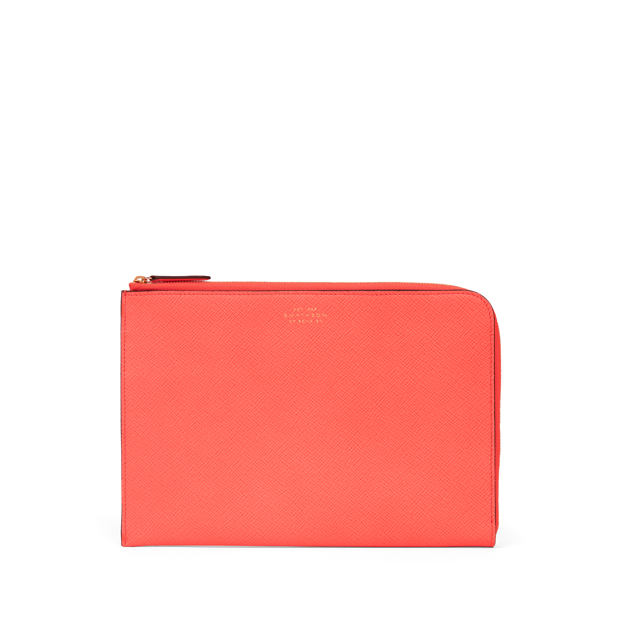 Shop Smythson Slim Pouch In Panama In Bright Coral