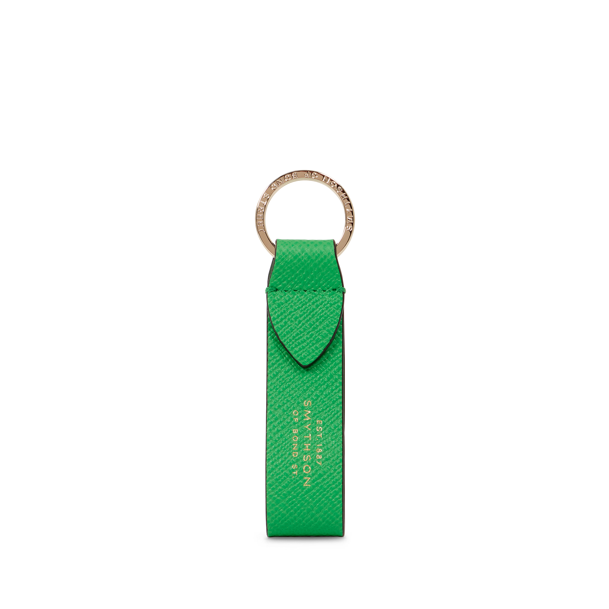 Shop Smythson Keyring With Leather Strap In Panama In Bright Emerald