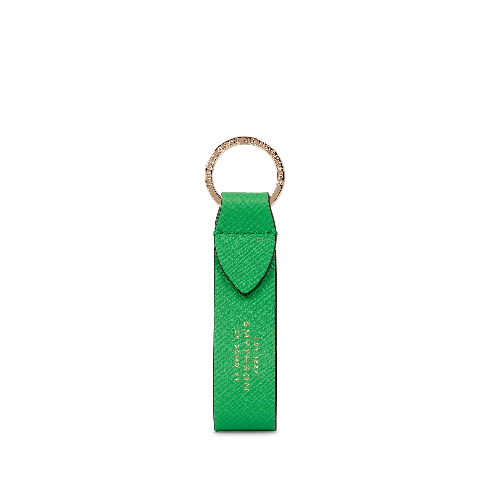 Smythson Keyring With Leather Strap In Panama In Bright Emerald