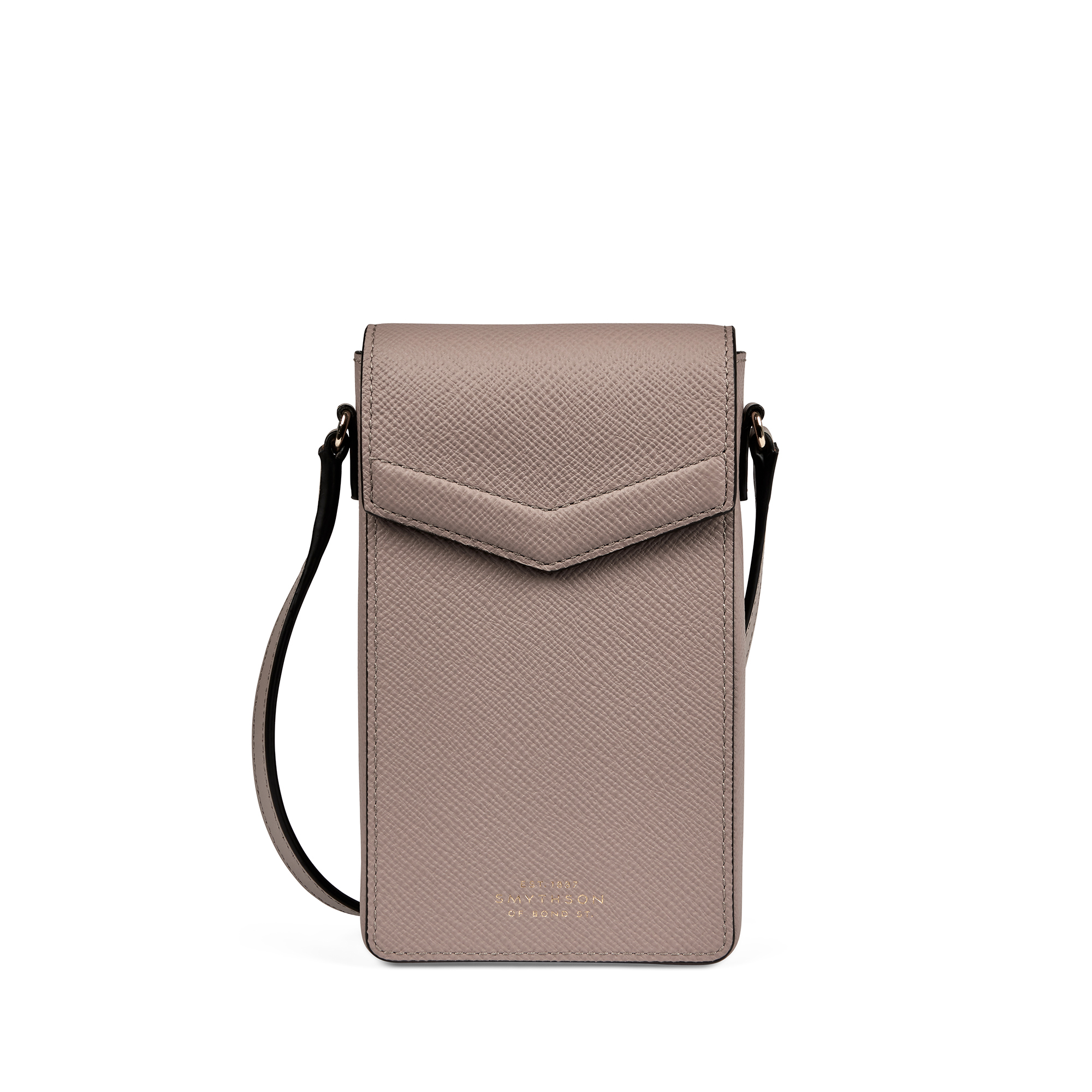 Shop Smythson Envelope Phone Case Crossbody In Panama In Taupe