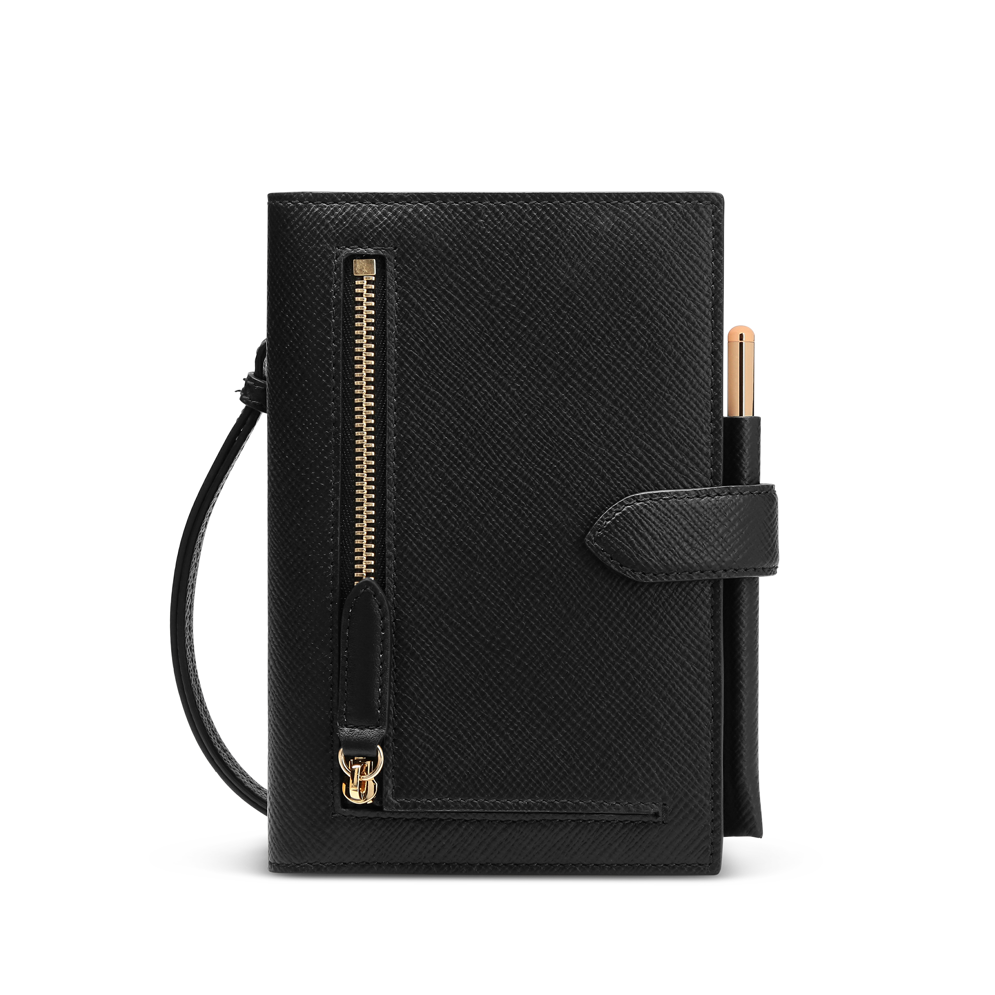 Smythson Notebook Organiser With Strap In Panama In Black