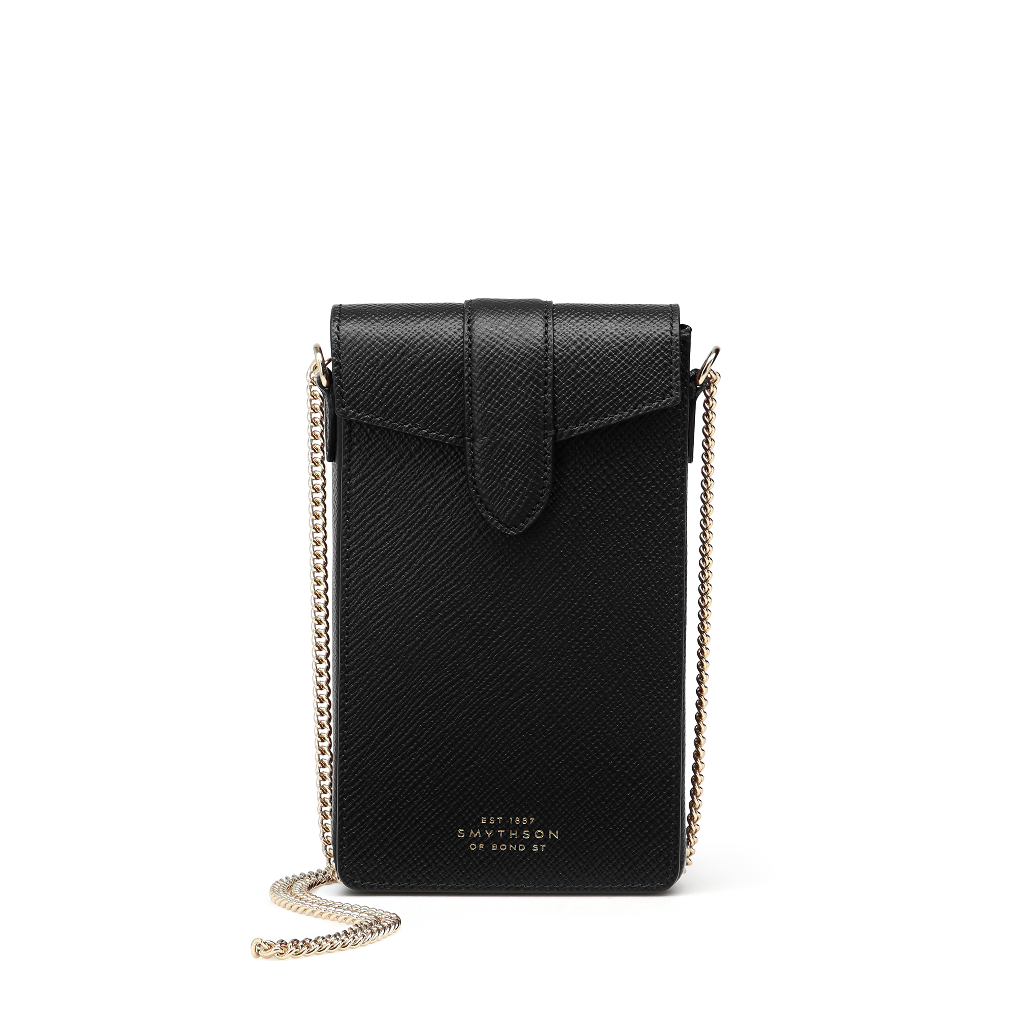 Shop Smythson Phone Case With Chain In Panama In Black
