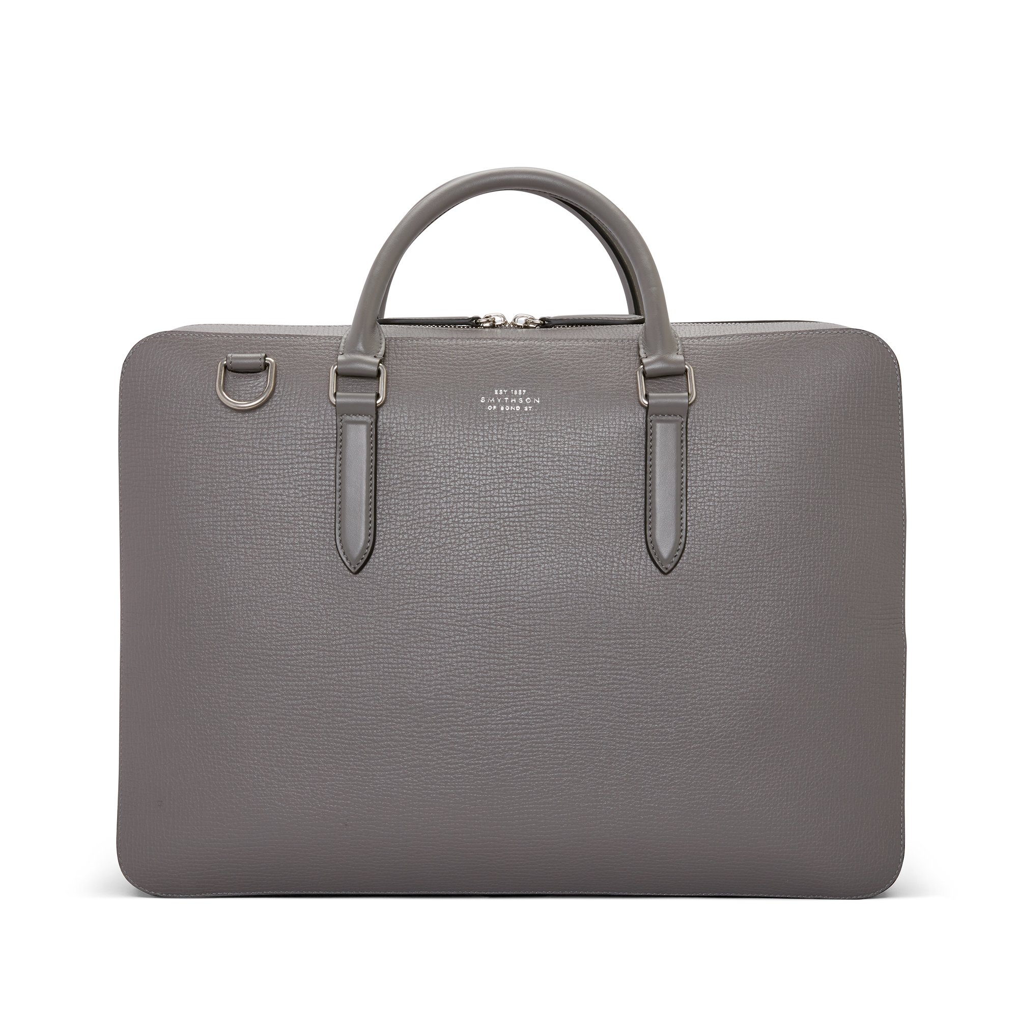 Slim Briefcase in Ludlow in dark steel | Smythson Slim Briefcase in Ludlow in dark steel | Smythson