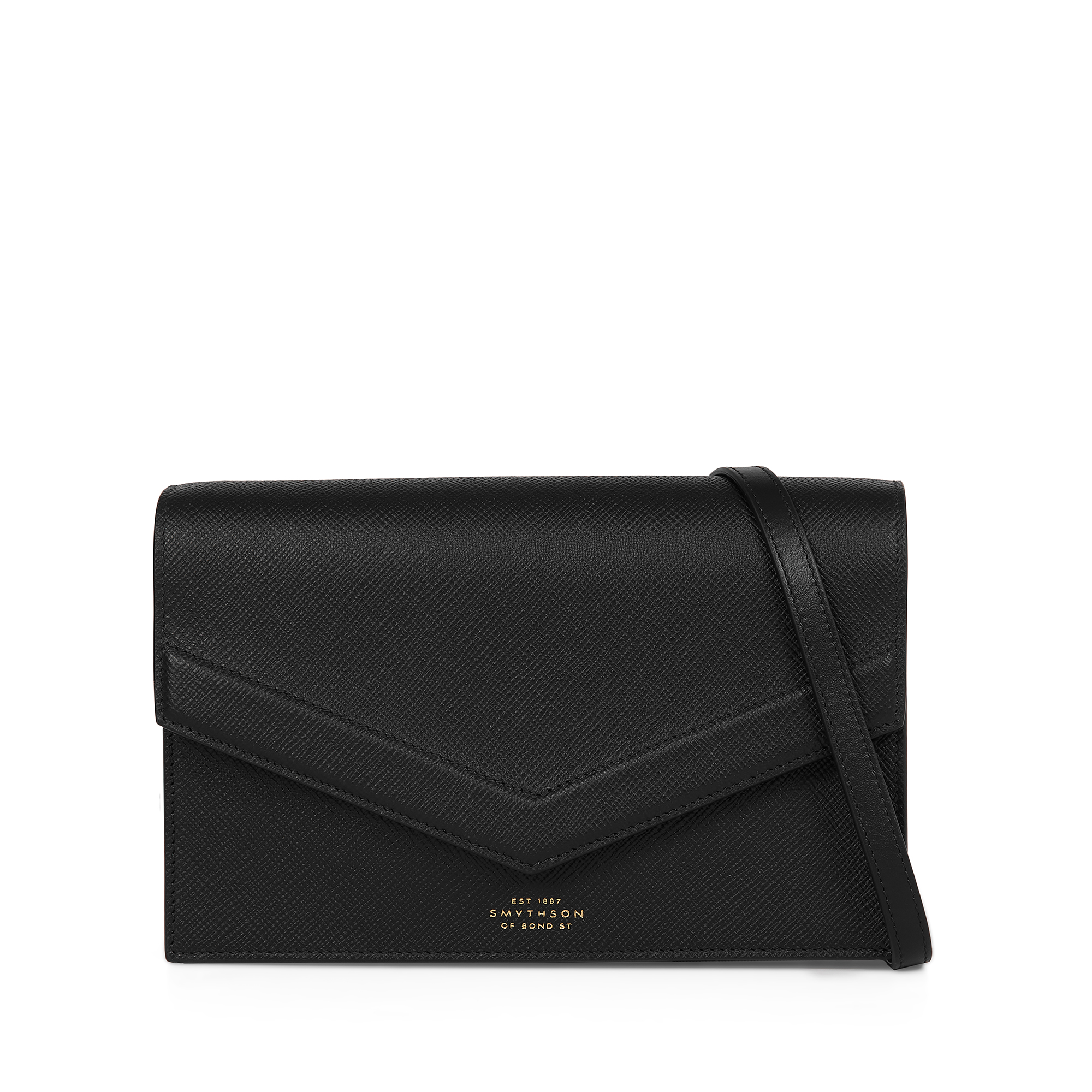 Smythson Envelope Crossbody Bag In Panama In Black