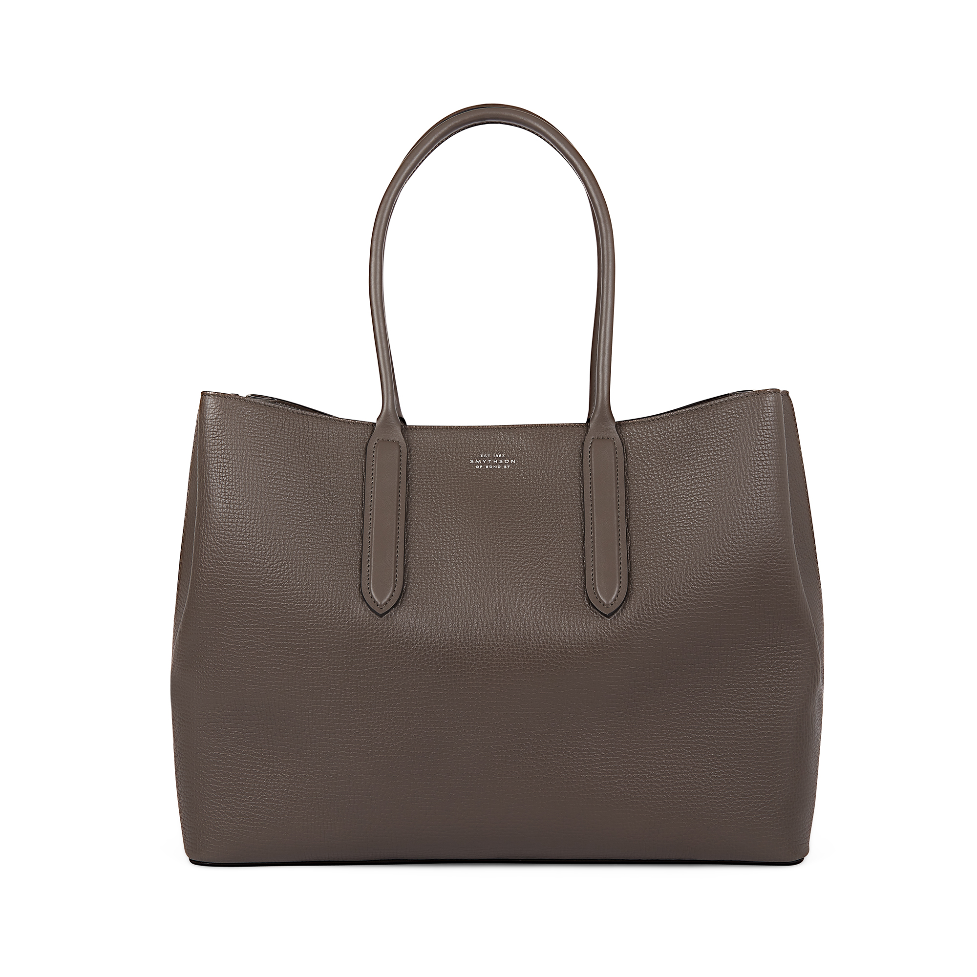 Smythson Day Tote Bag With Zip In Ludlow In Dark Taupe
