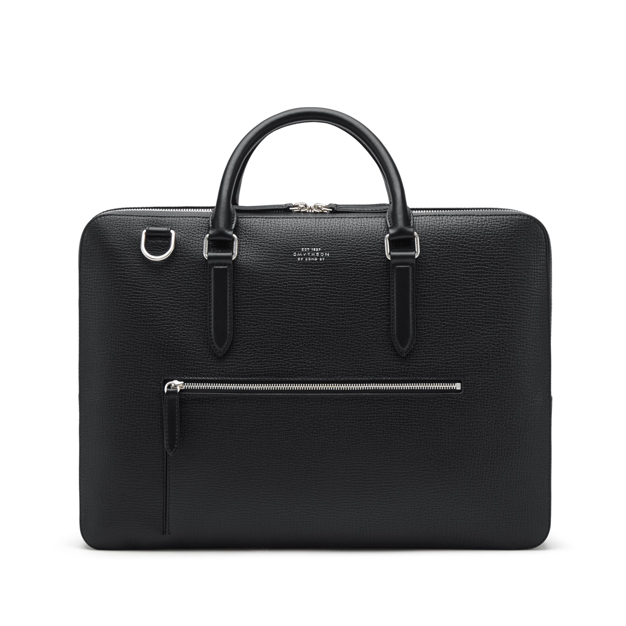 Smythson Large Briefcase With Zip Front In Ludlow In Black