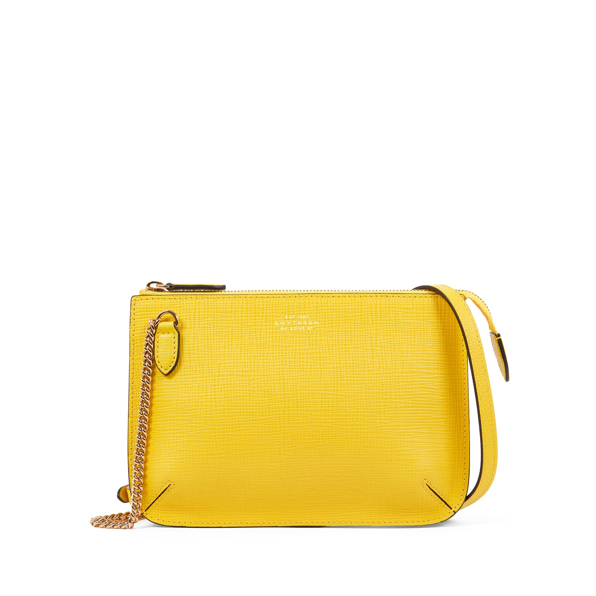 Smythson Double Pouch Crossbody Bag In Panama In Lemon