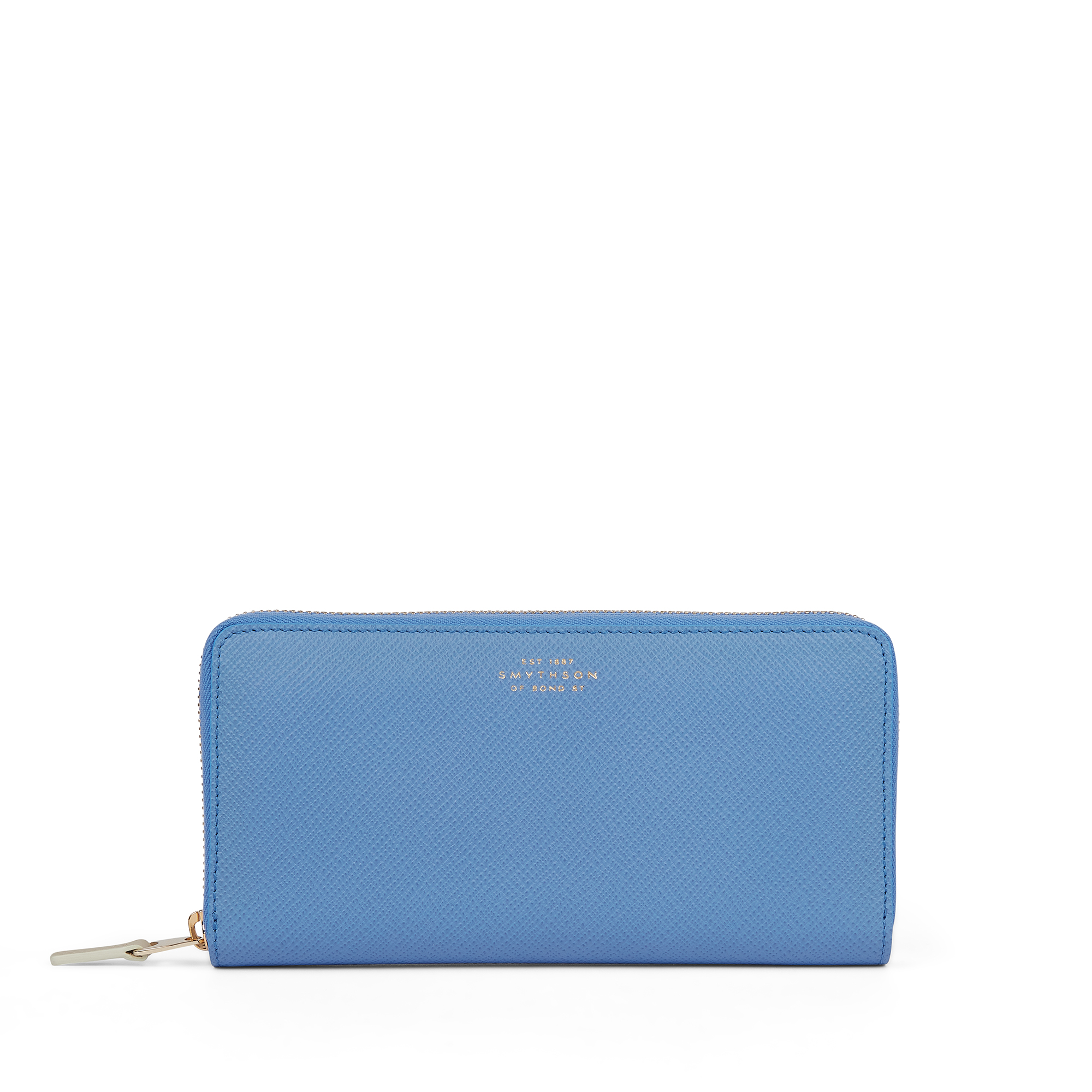 Smythson Large Zip Around Purse In Panama In Nile Blue