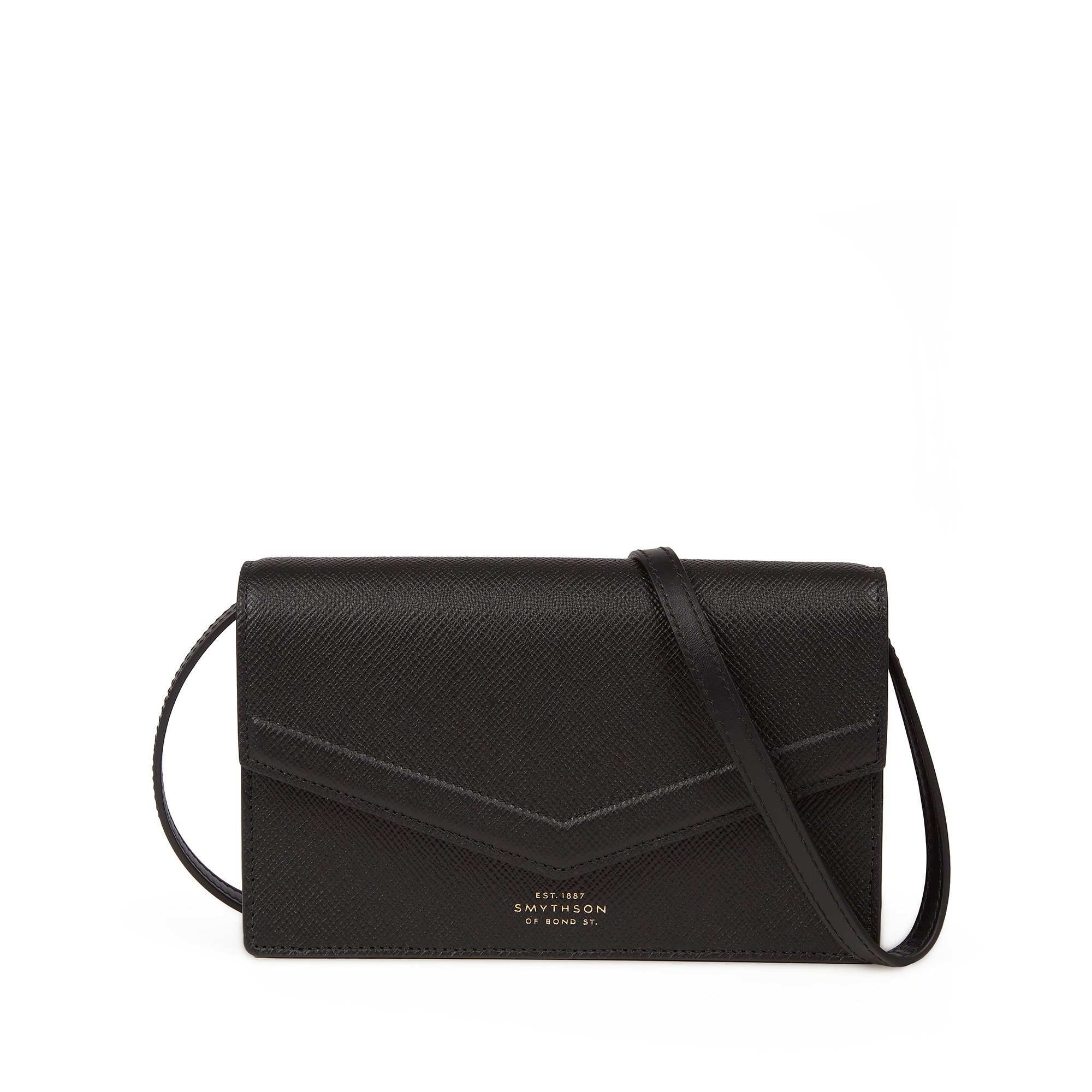 Smythson Envelope Purse Crossbody In Panama In Black