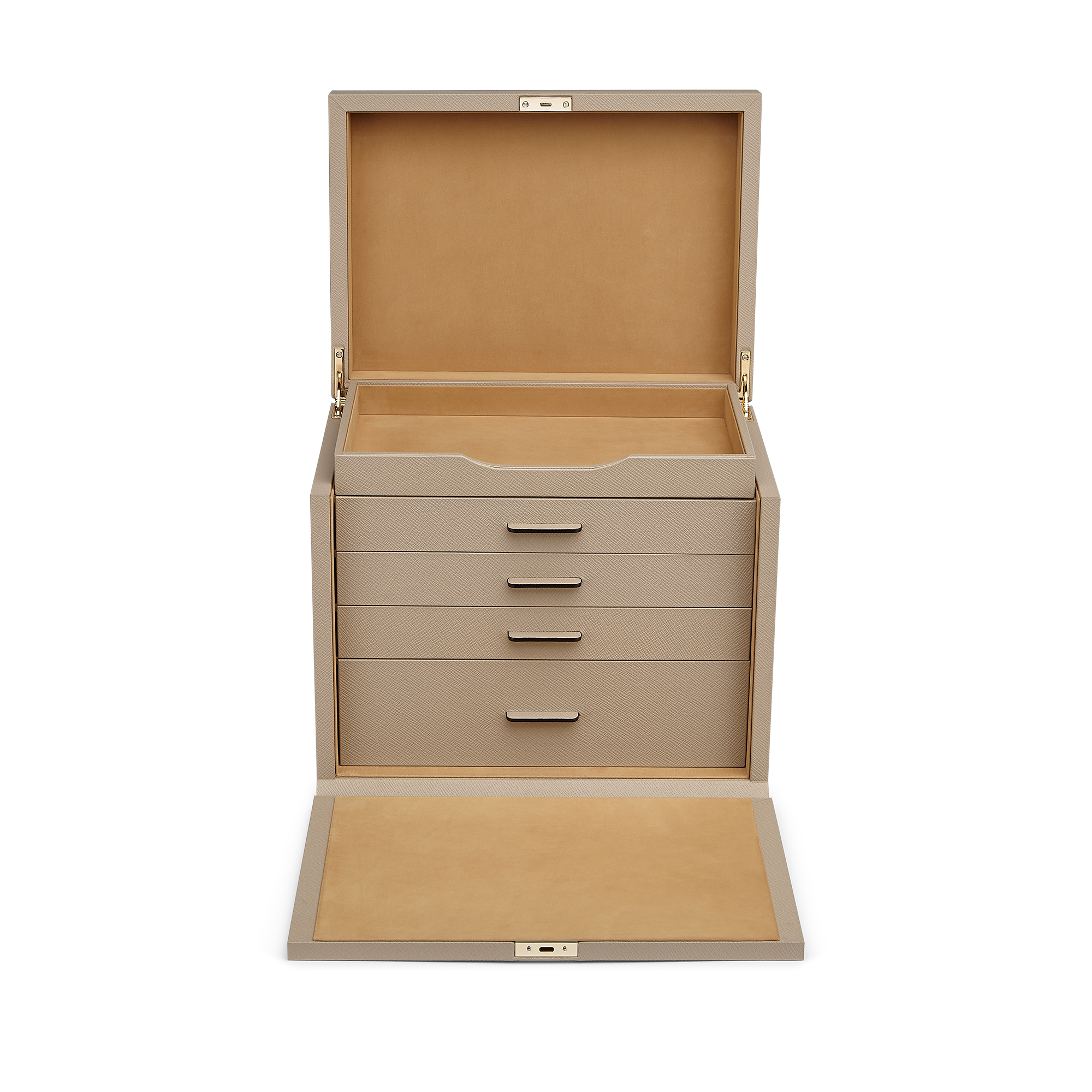 Smythson Deluxe Jewellery Box in Panama  sandstone