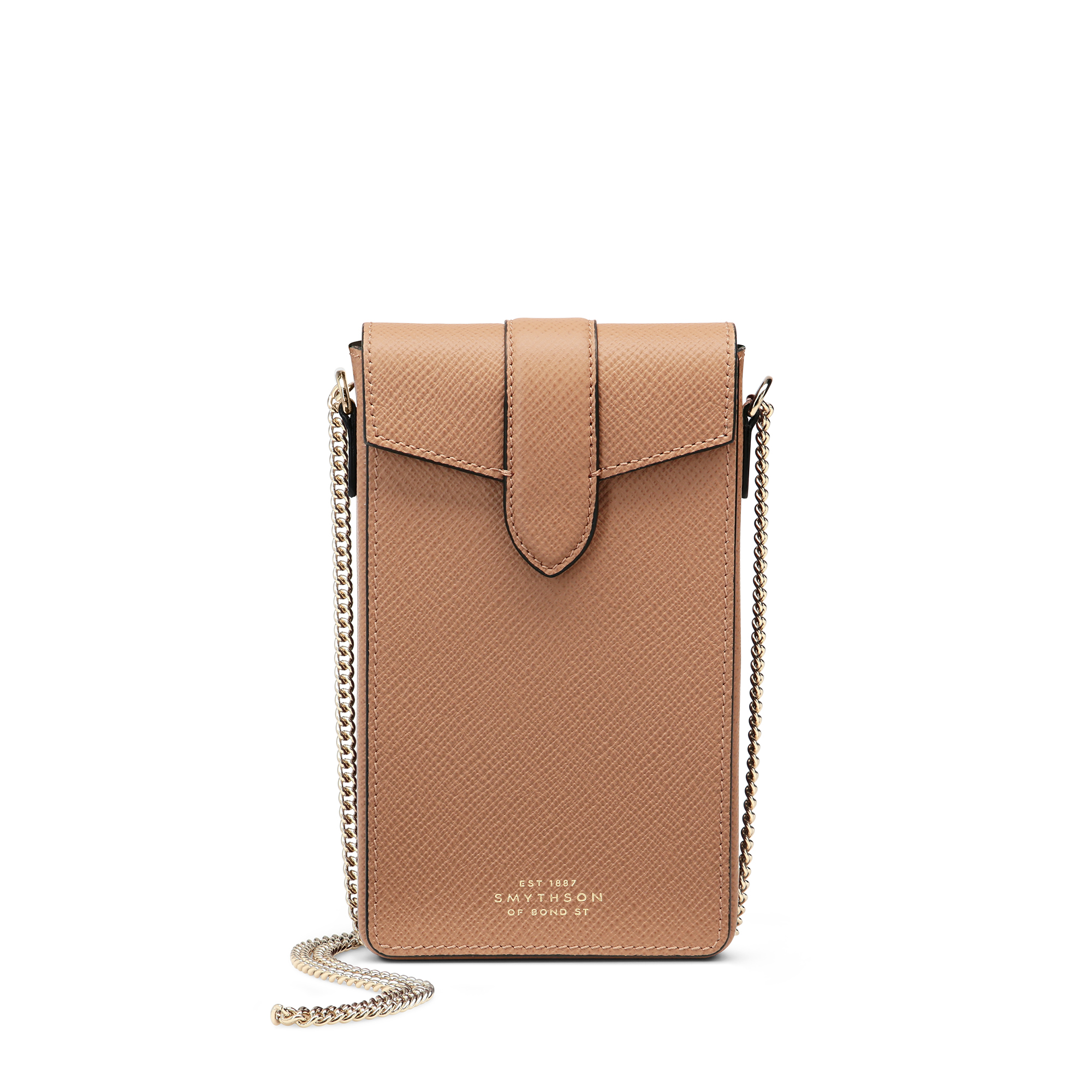 Shop Smythson Phone Case With Chain In Panama In Light Rosewood
