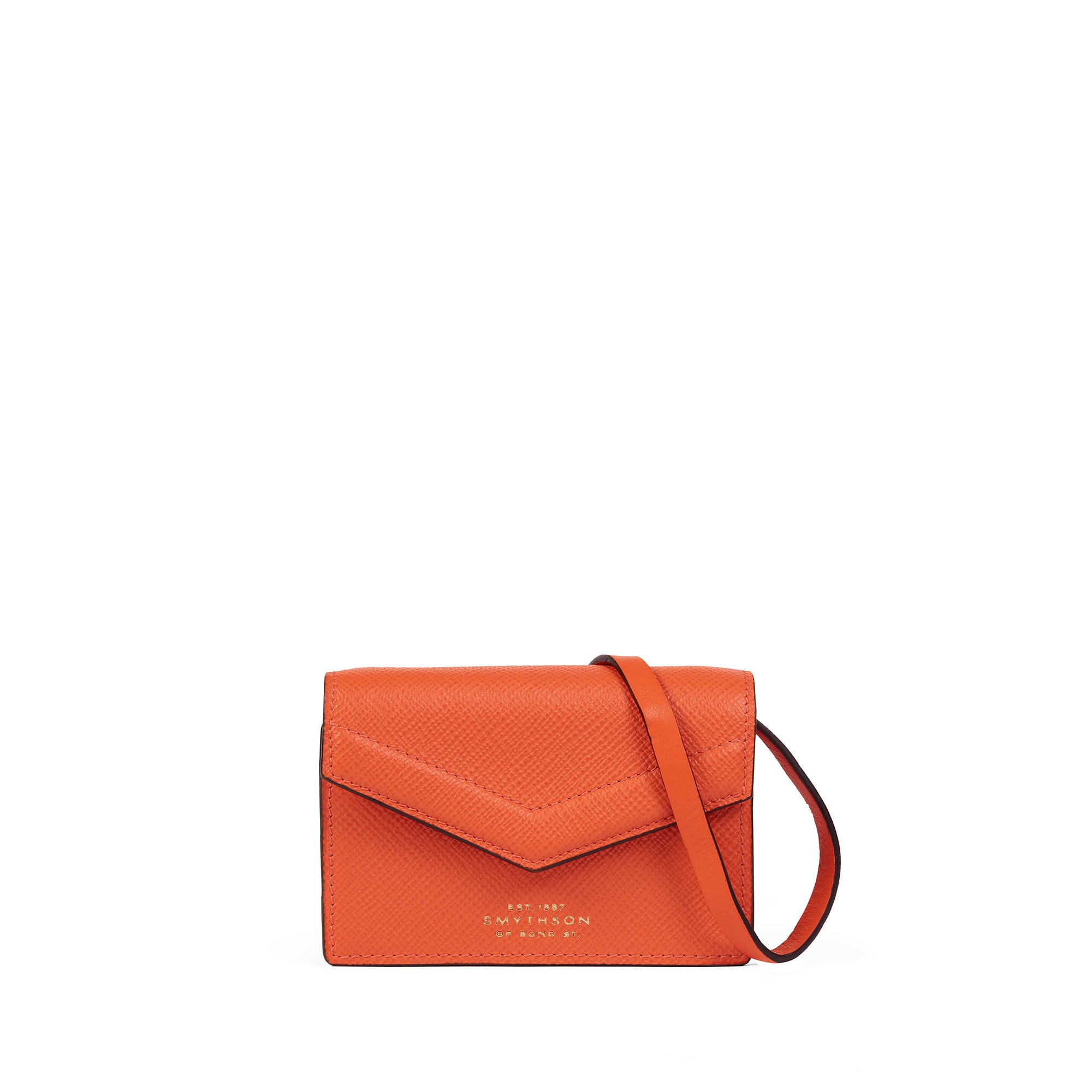 Smythson Envelope Card Case Crossbody In Panama In Orange