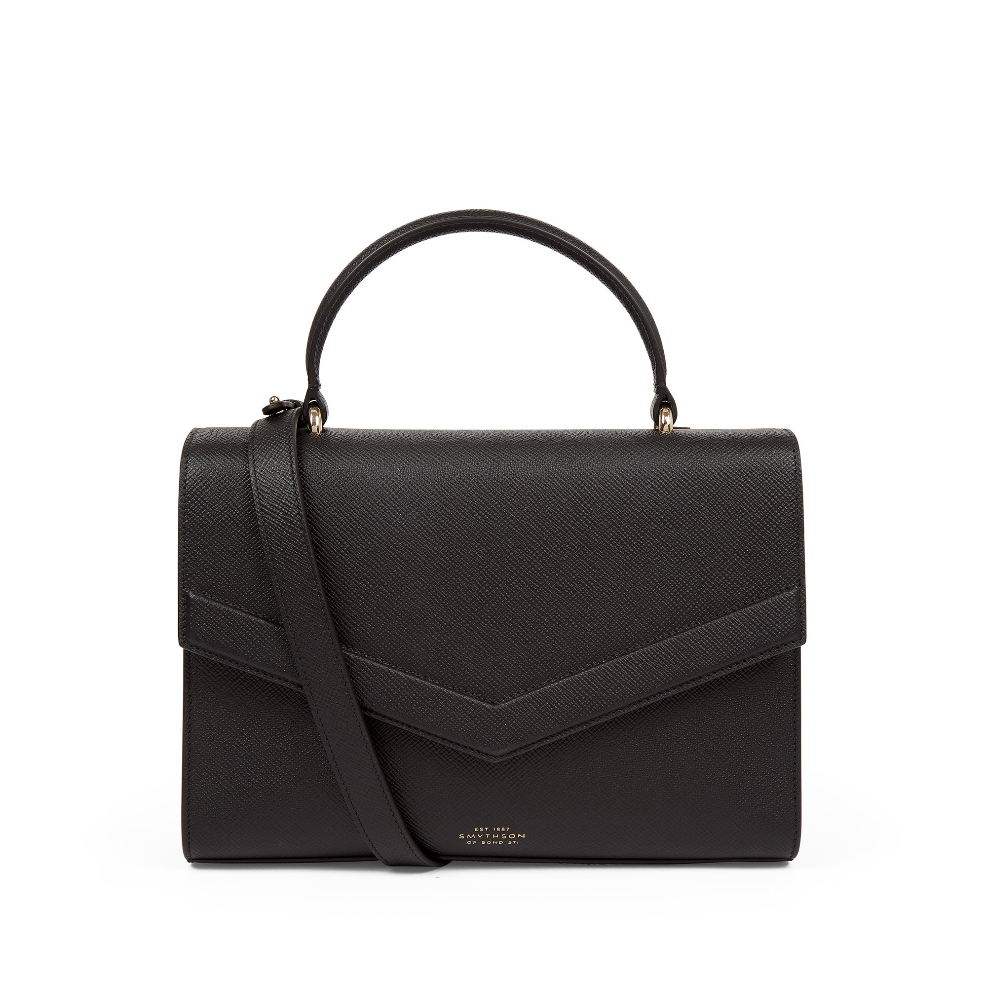 Smythson Envelope Top Handle Bag In Panama In Black