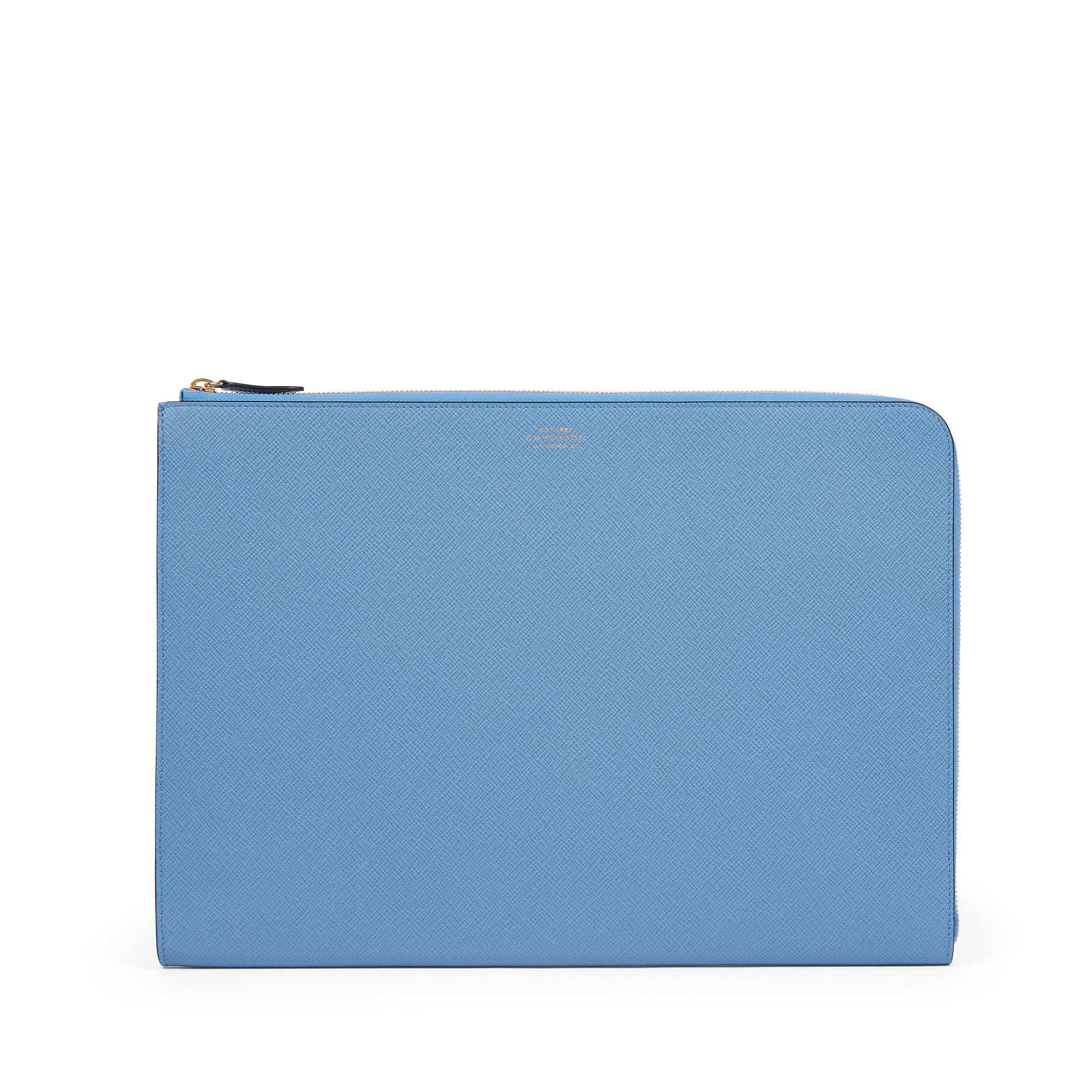 Smythson Large Laptop Case In Panama In Nile Blue