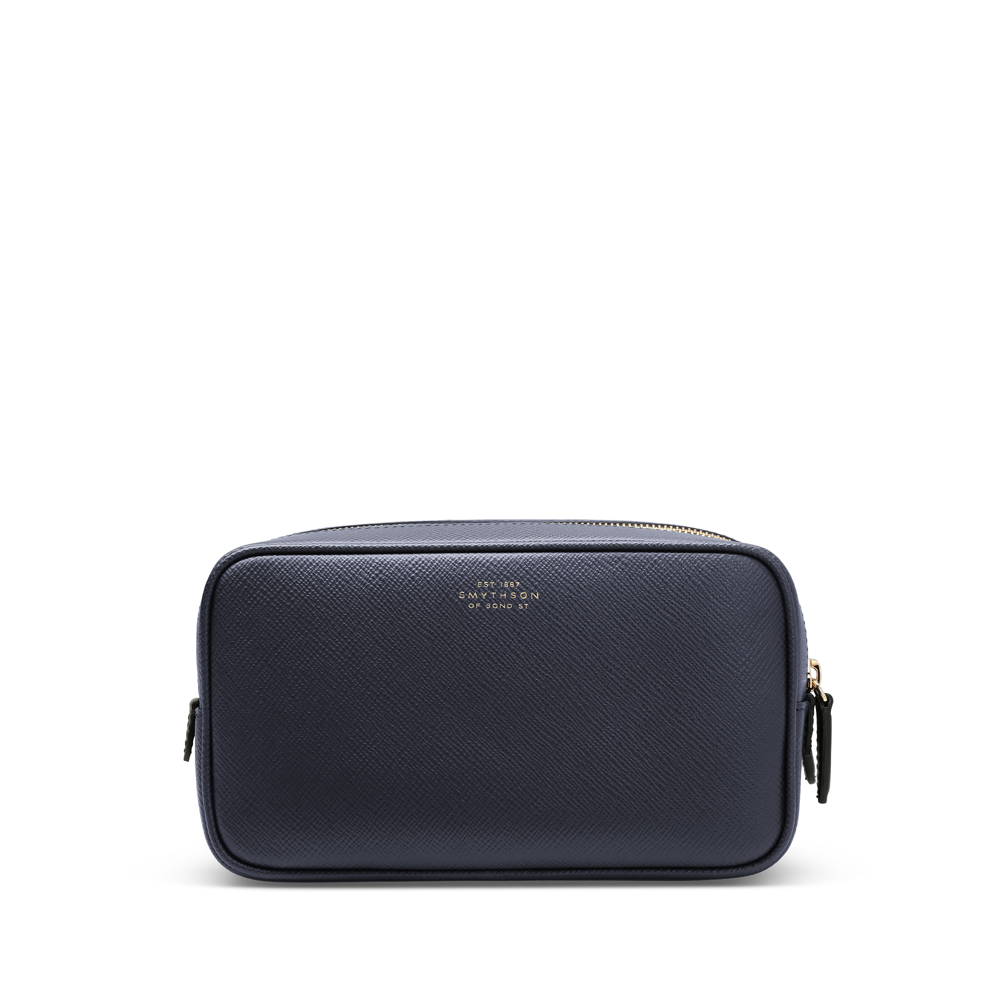 Smythson Washbag With Double Zip In Panama In Navy