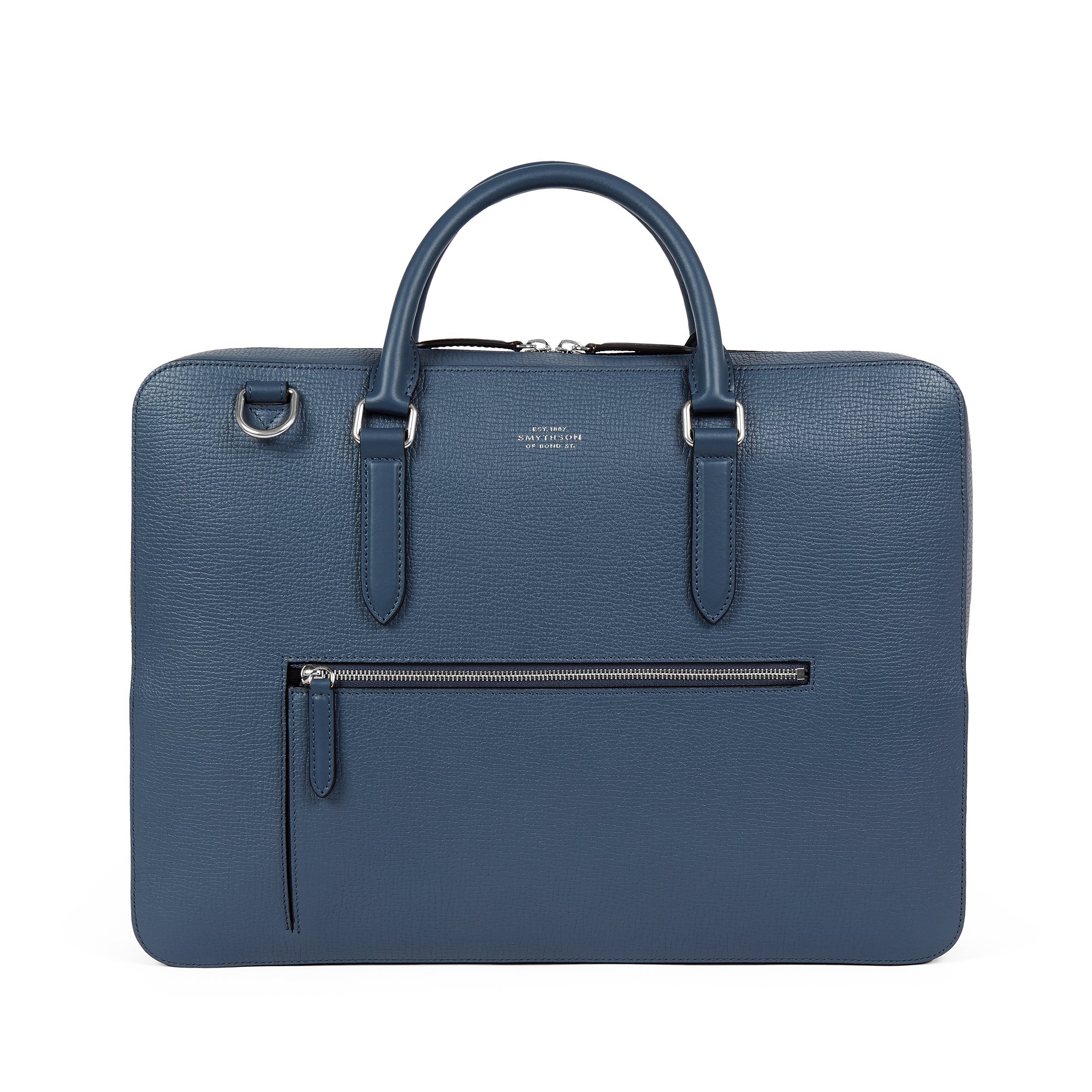 Smythson Slim Briefcase With Zip Front In Ludlow In Blue
