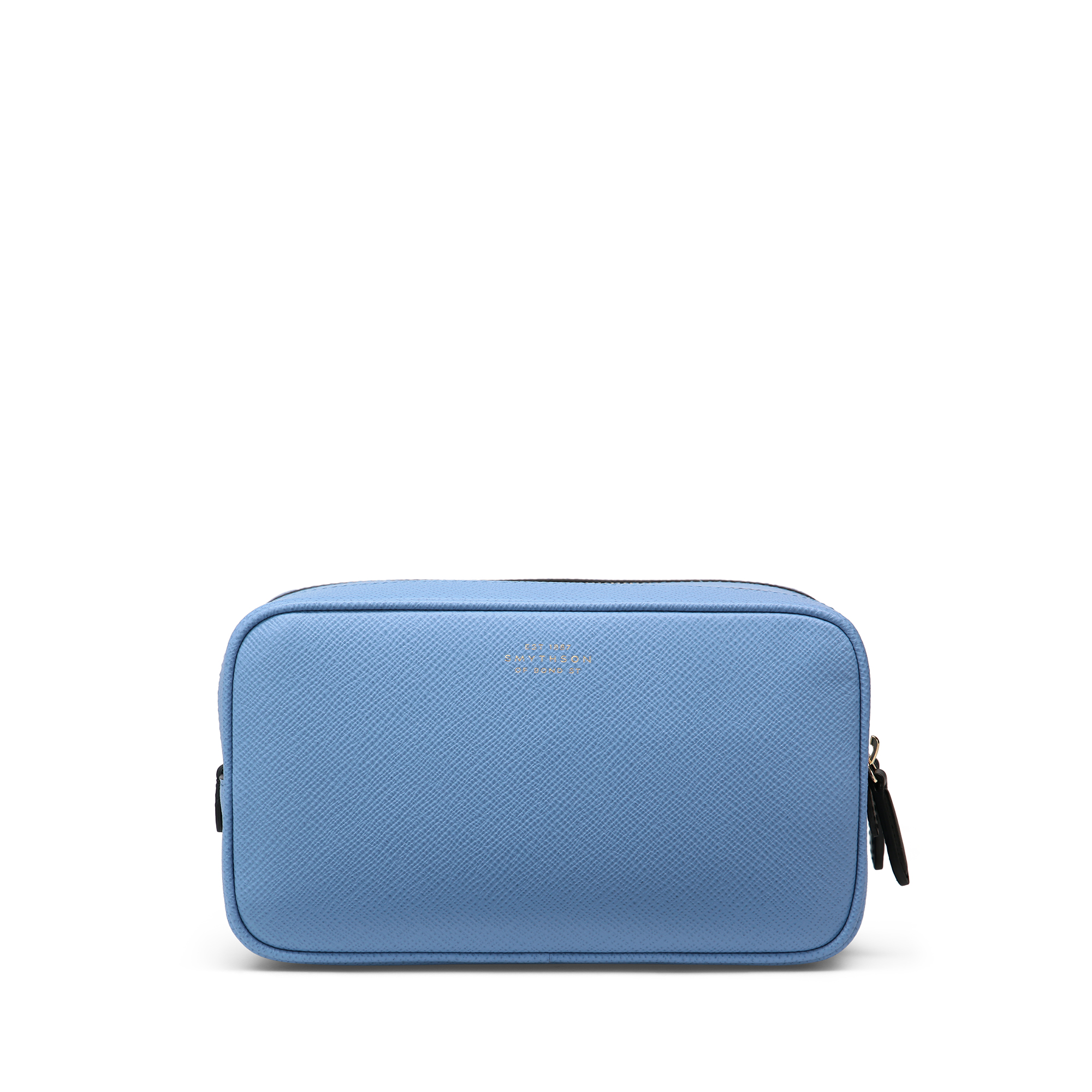 Smythson Washbag With Double Zip In Panama In Nile Blue