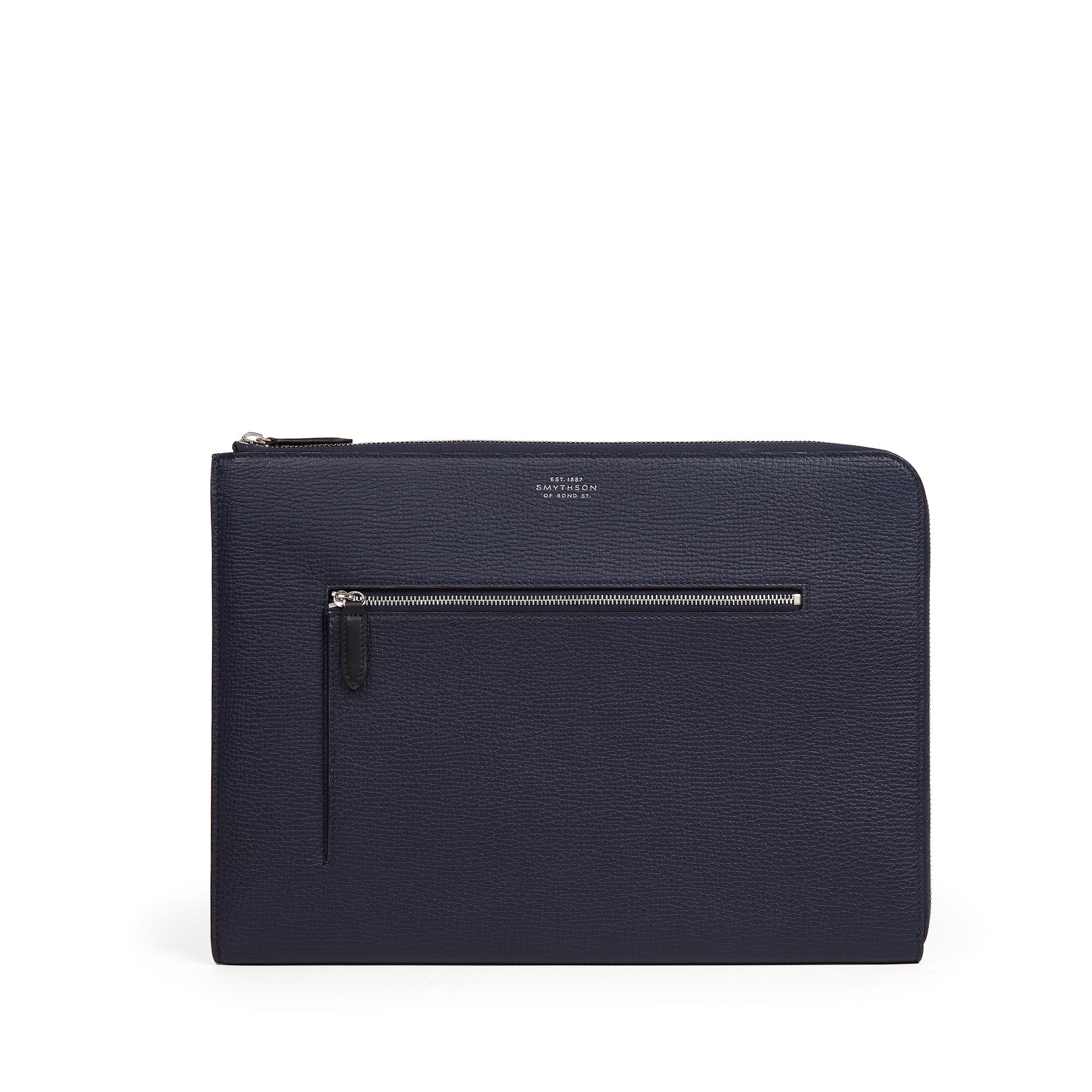 Shop Smythson Small Laptop Case With Zip In Ludlow In Navy