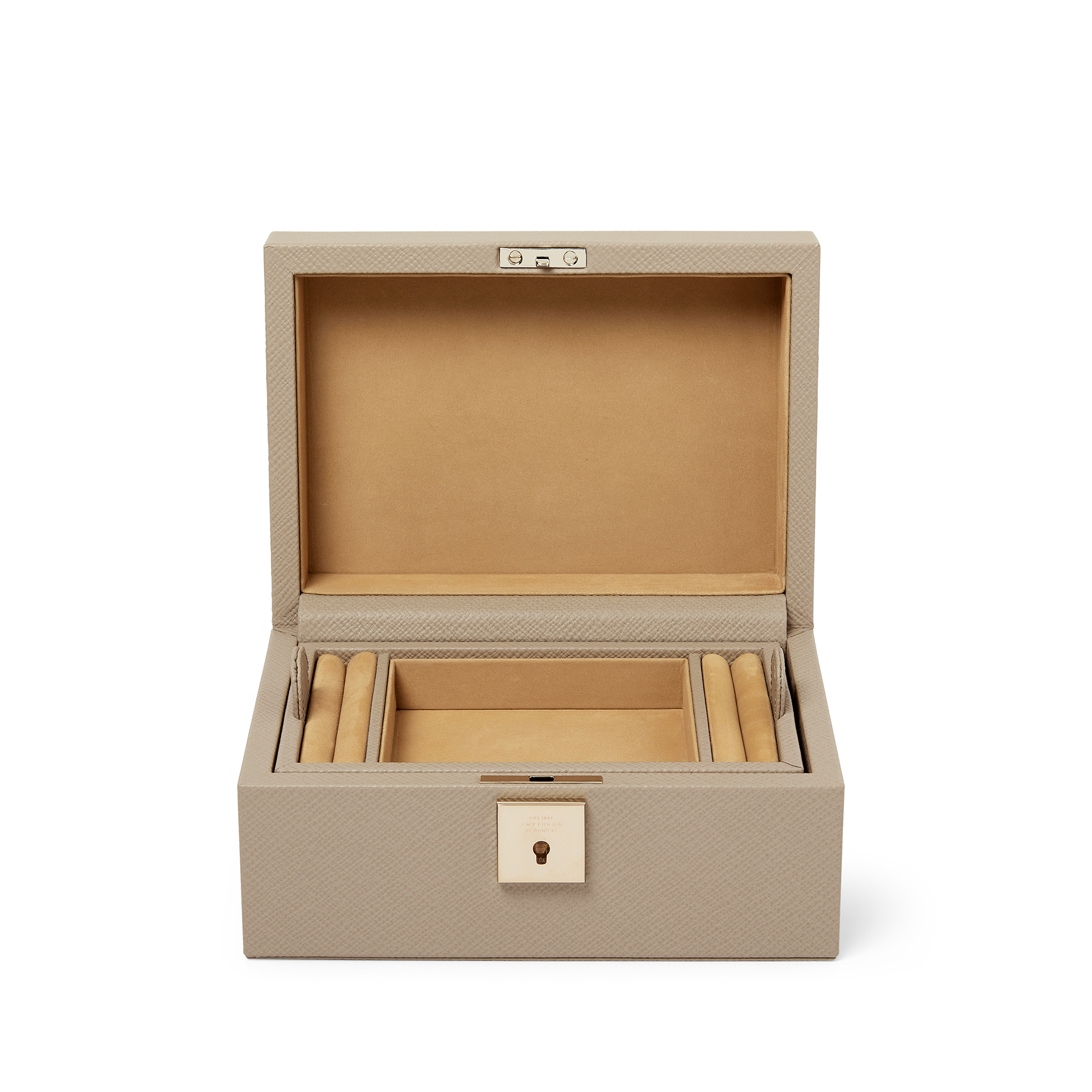 Smythson Small Jewelry Box With Tray In Panama In Sandstone