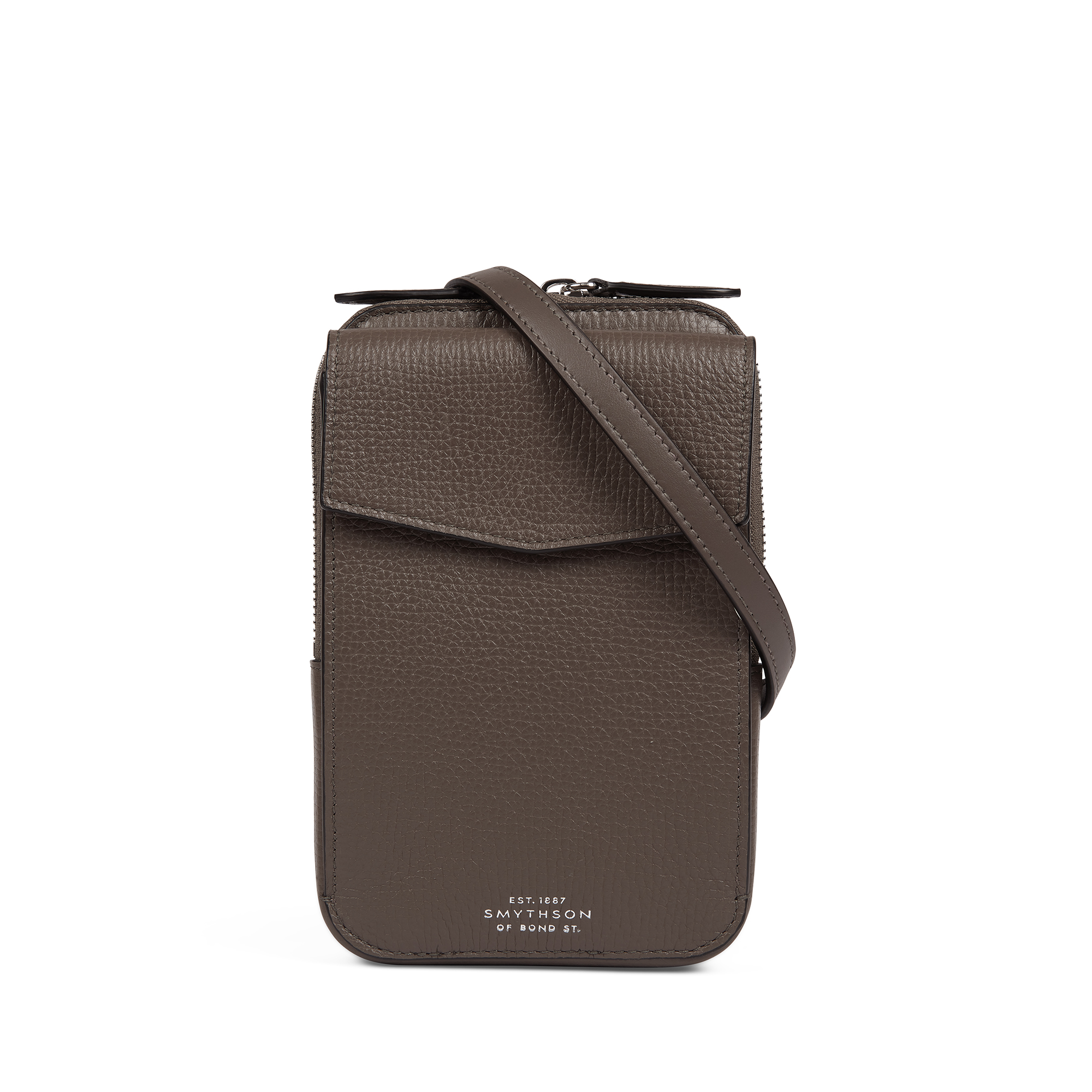 Smythson Crossbody Pouch In Ludlow In Dark Taupe