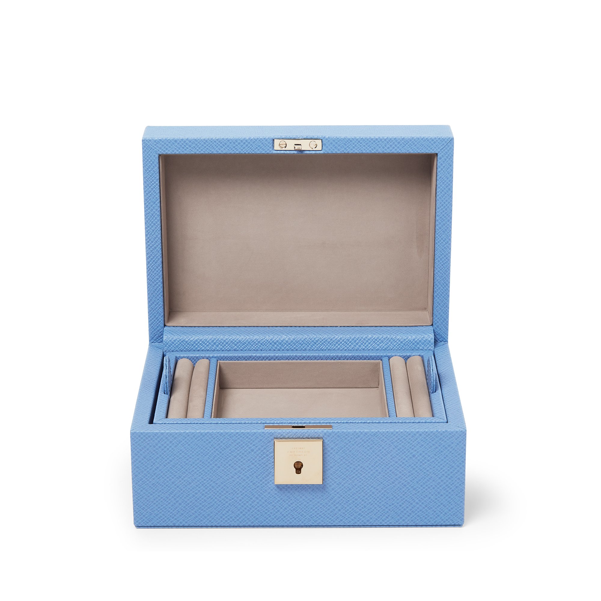 Smythson Small Jewellery Box With Tray In Panama In Nile Blue
