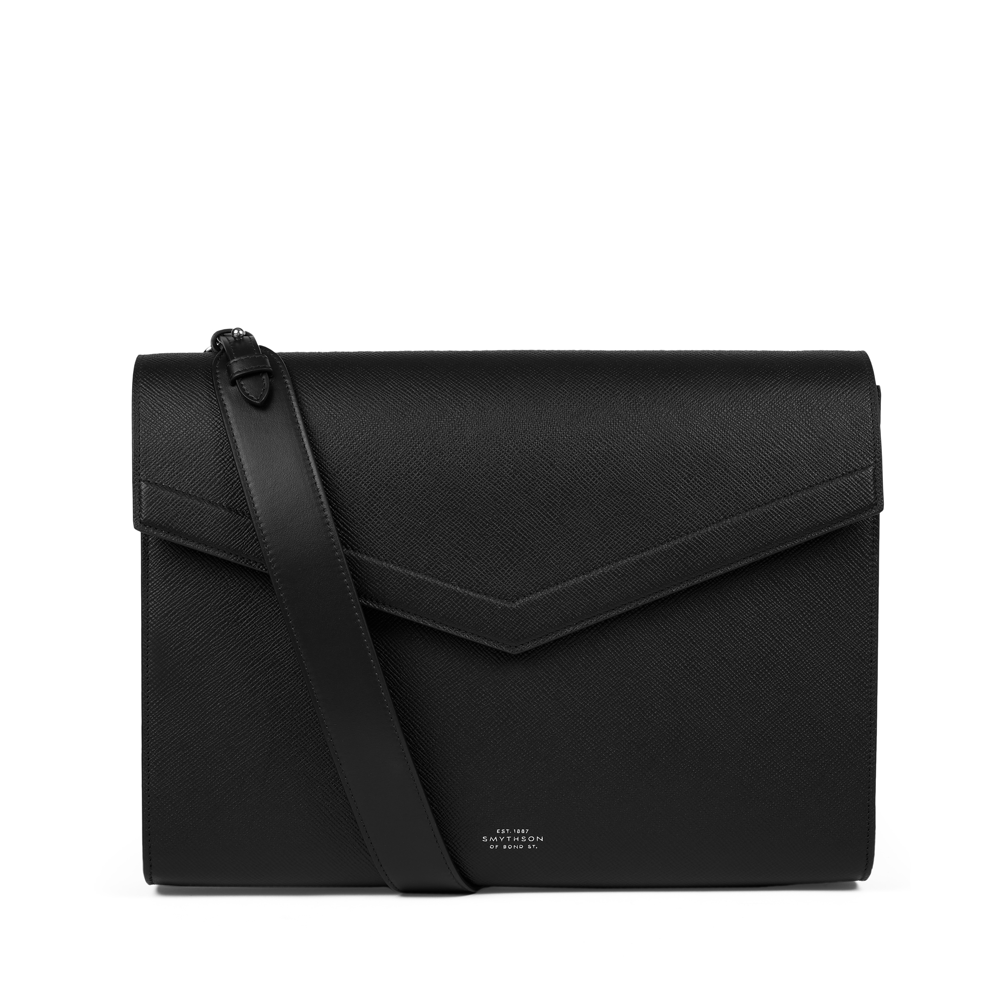 Smythson Envelope Folio Crossbody Bag In Panama In Black